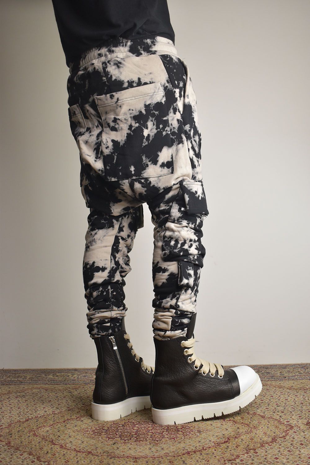 Discharge Pinting Cargo Sarouel Skinny"Black×Ivory" /ディスチャージプリントカーゴサルエルスキニー"ブラック×アイボリー"