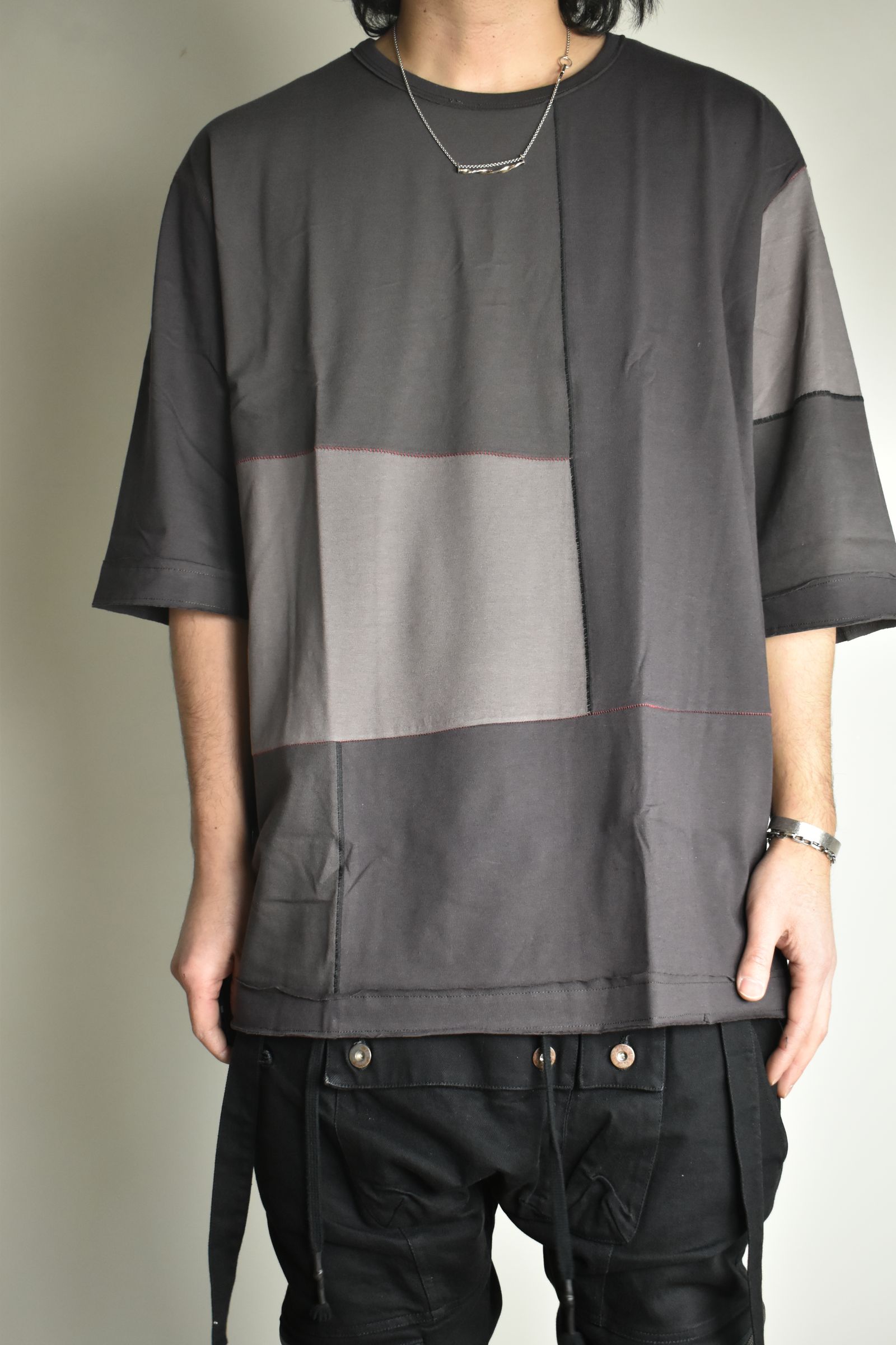 Multi Color Patchwork T-shirt"Charcoal" / マルチカラーパッチワークTシャツ"チャコール"