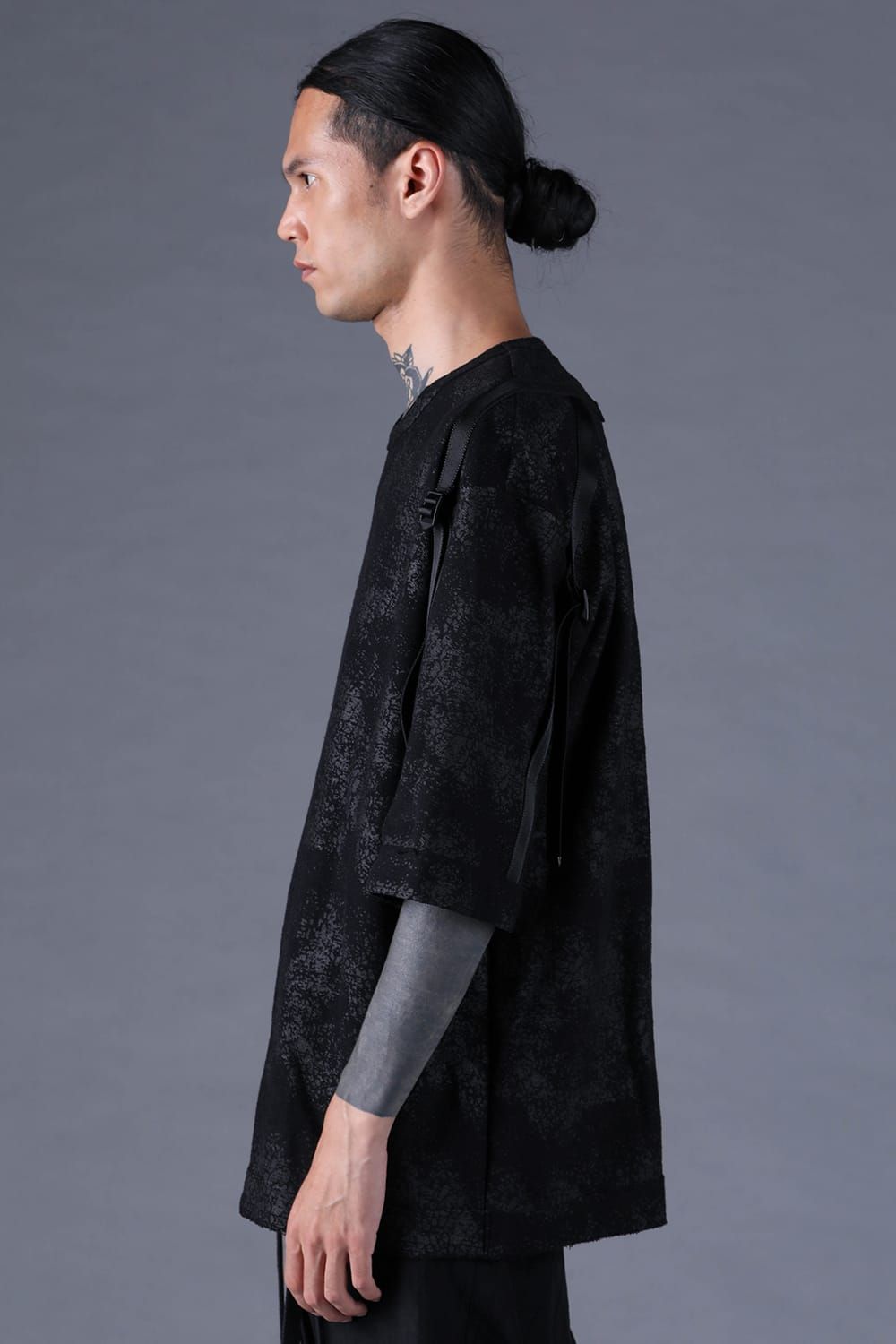 《2027SS先行予約分》Crack-Coated Jersey Belt-Adjustable S/S T-Shirt"Black" / クラックコーティングジャージーベルトアジャストショートスリーブTee"ブラック"