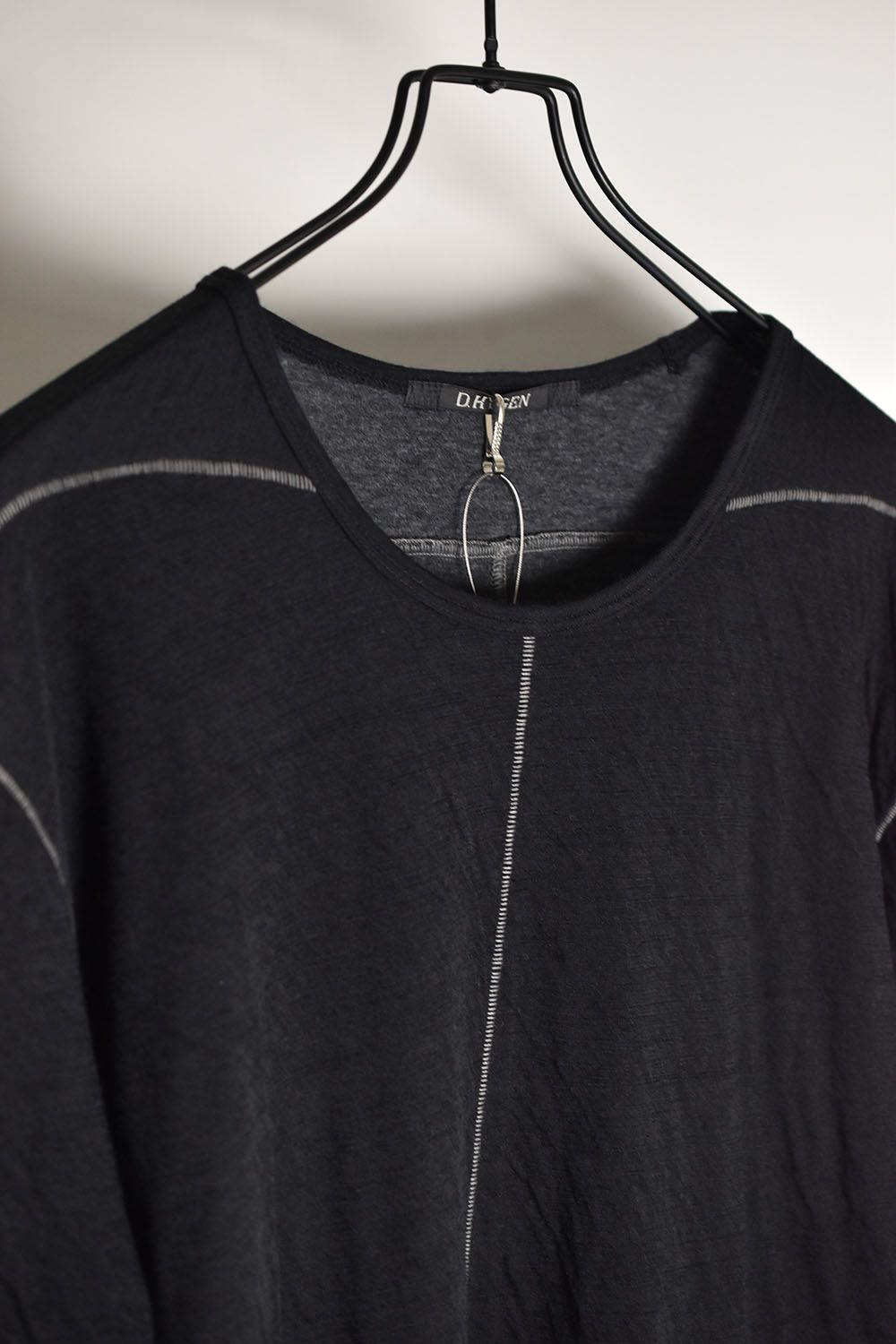 Wool×Cotton Double Face Layered Globe Sleeve Tee"Black/"ウール×コットンダブルフェイスレイヤードグローブスリーブTシャツ"ブラック"