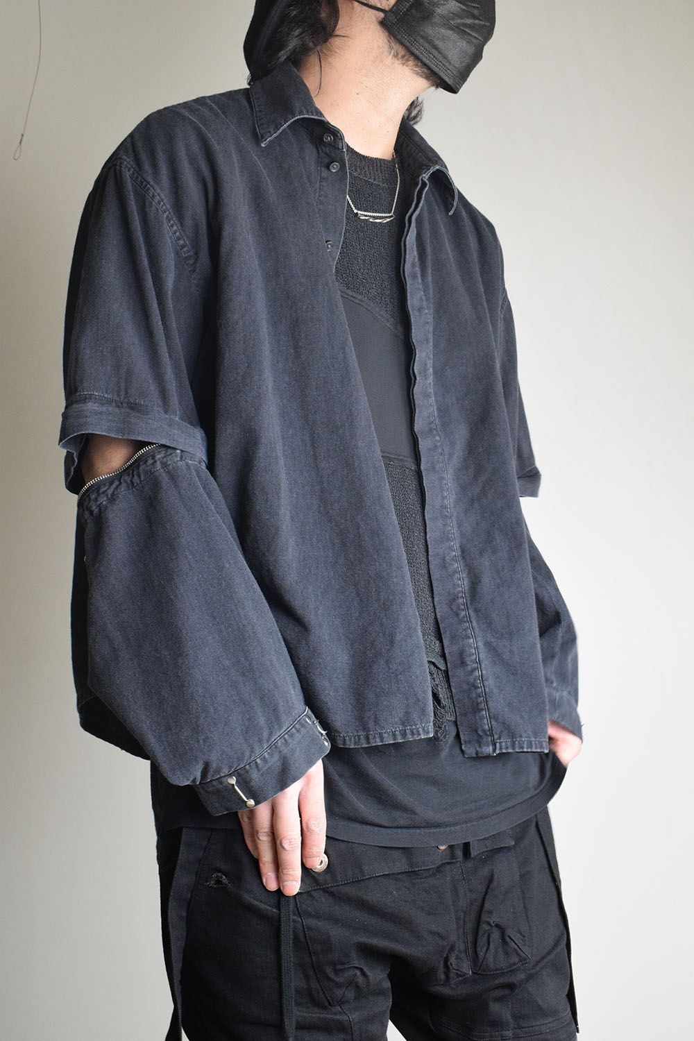 Detachable Sleeve Hook Cuff Shirt"Black Washed" / デタッチャブルスリーブホックカフスシャツ"ブラックウォッシュド"
