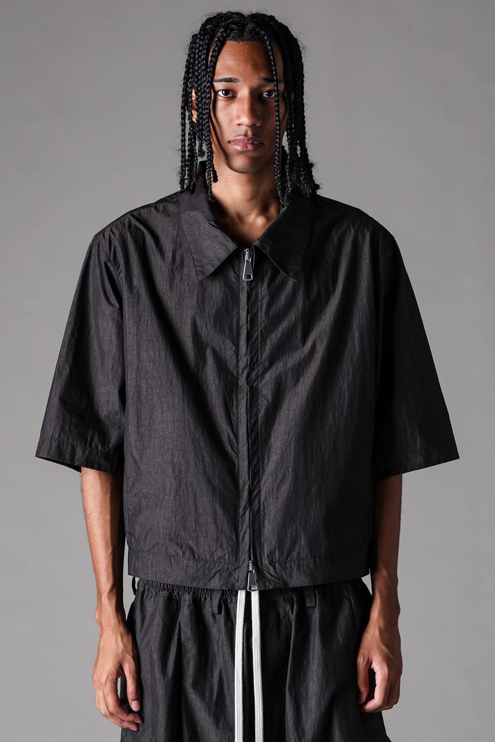 《2027SS先行予約》Cotton Nylon Zip Half Sleeve Shirts"Black" / コットンナイロンジップハーフスリーブシャツブラック"