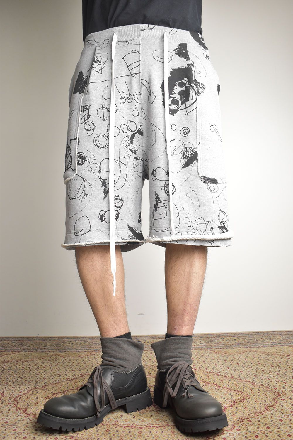 Sweat Print Wide Pants"Grey" / スウェットプリントワイドパンツ"グレー"