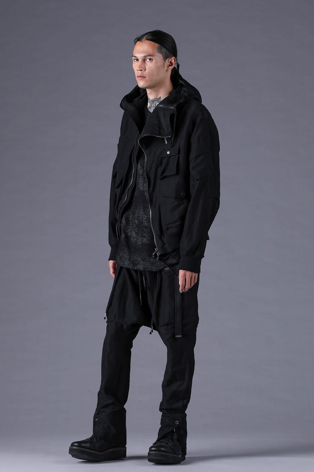 《2027SS先行予約分》Scar Stripe Jacquard Hooded Blouson"Black" / スカーストライプジャガードフードブルゾン"ブラック"