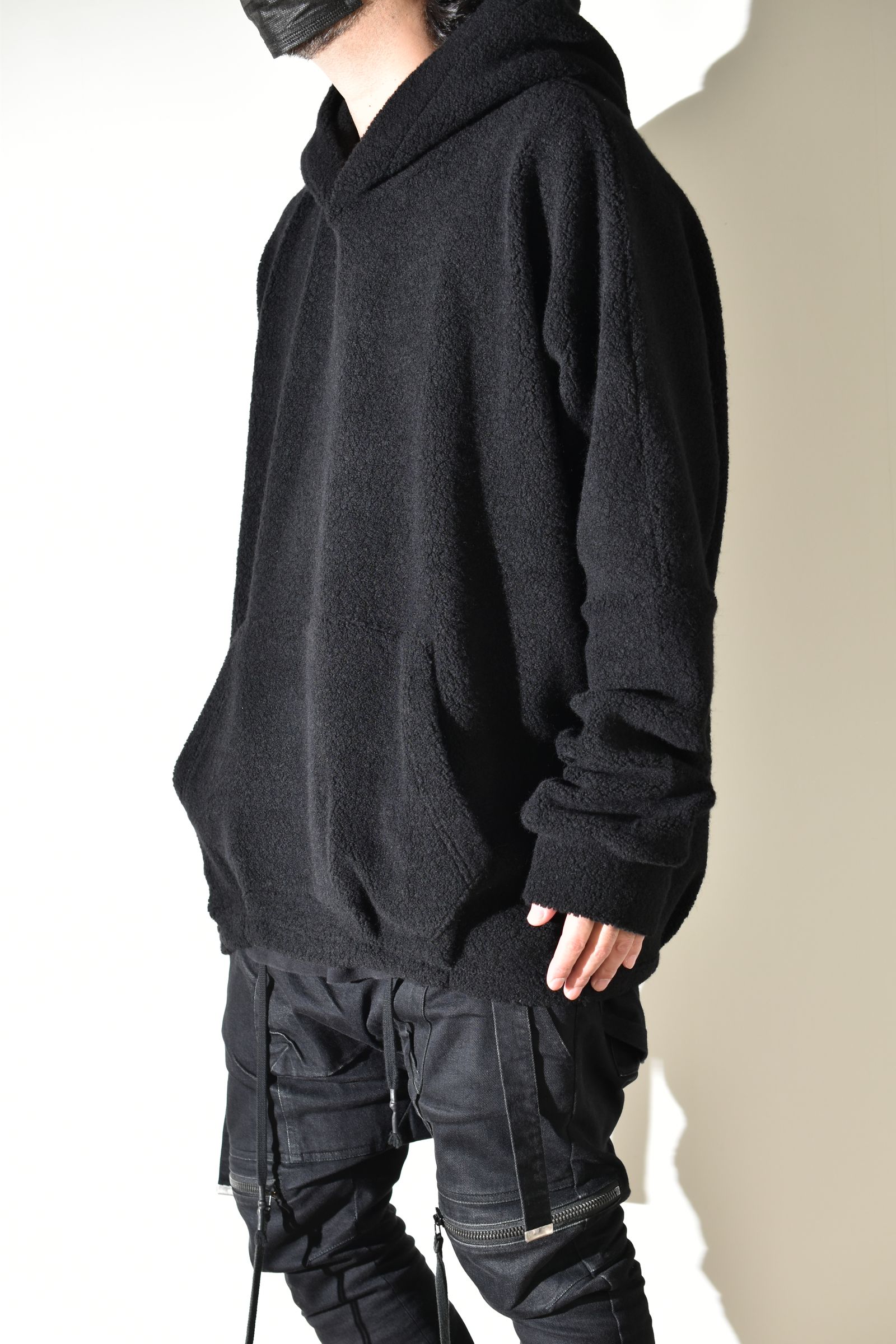 Sheep Pile Knit Dolman Hoodie Pullover"Black" / シープパイルニットドルマンフーディプルオーバー"ブラック"