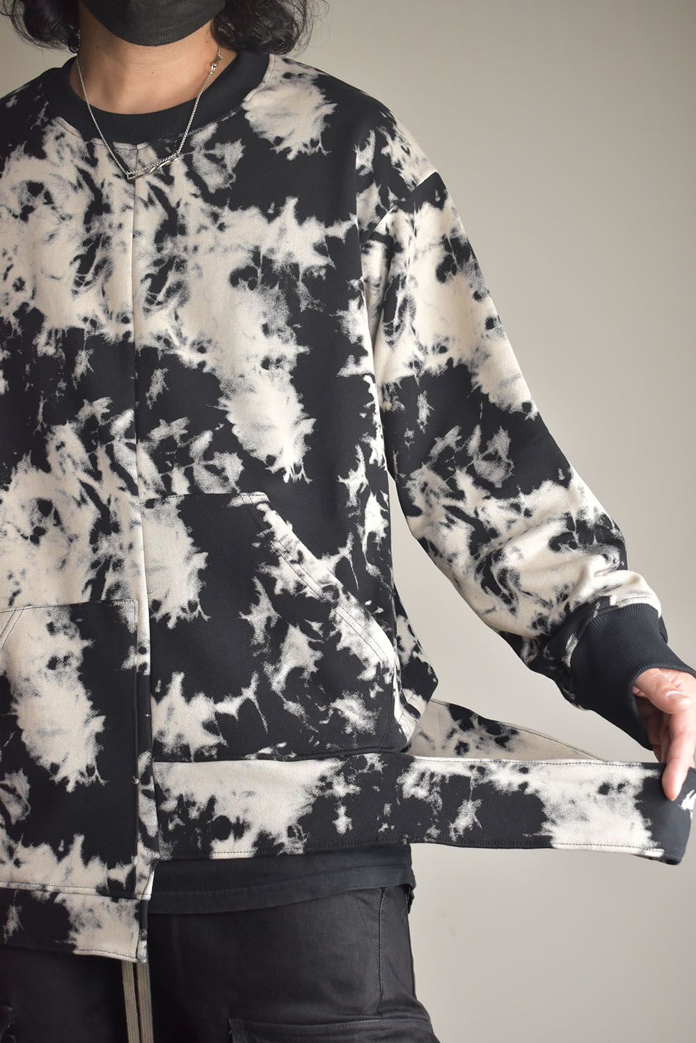 Discharge Pinting Asymmetry Crew Neck Top"Black×Ivory" /ディスチャージプリントアシンメトリークルーネックトップ"ブラック×アイボリー"