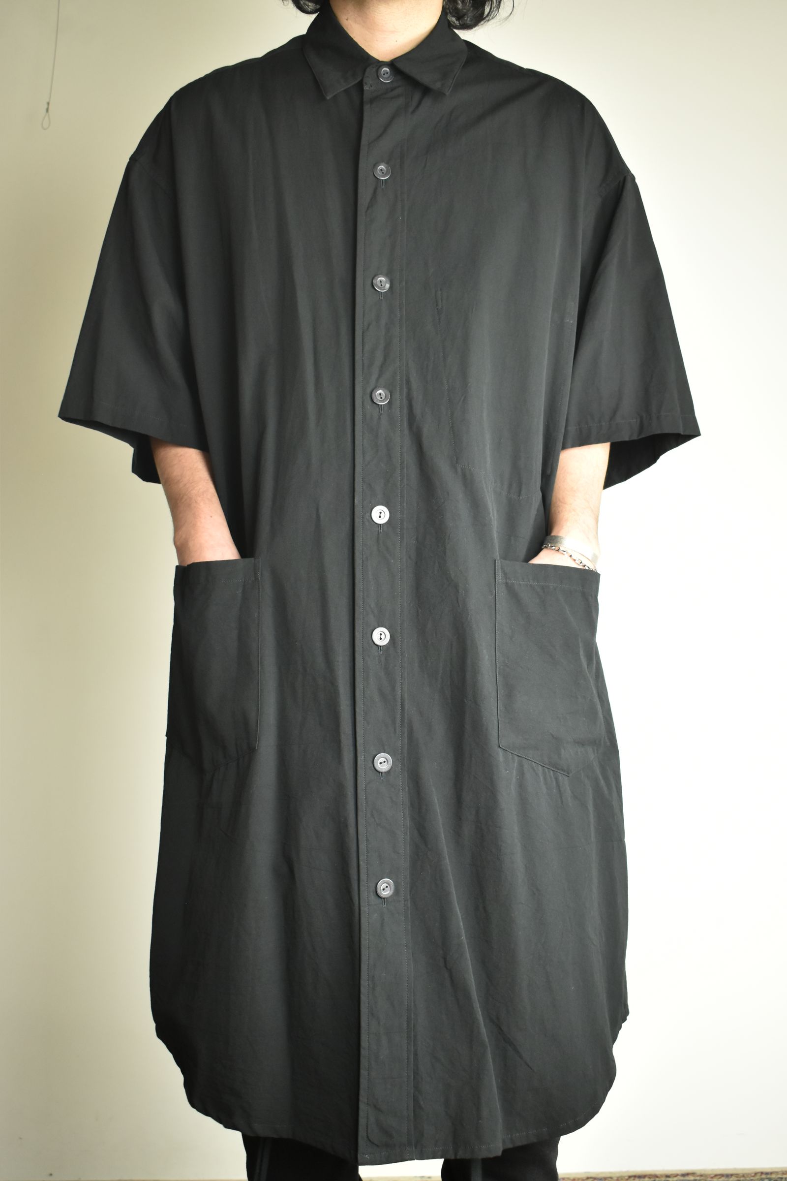 Cotton Broad Short-Sleeved Big Shirt &Dress"Black" / コットンブロード半袖ビッグシャツ / ワンピース"ブラック"