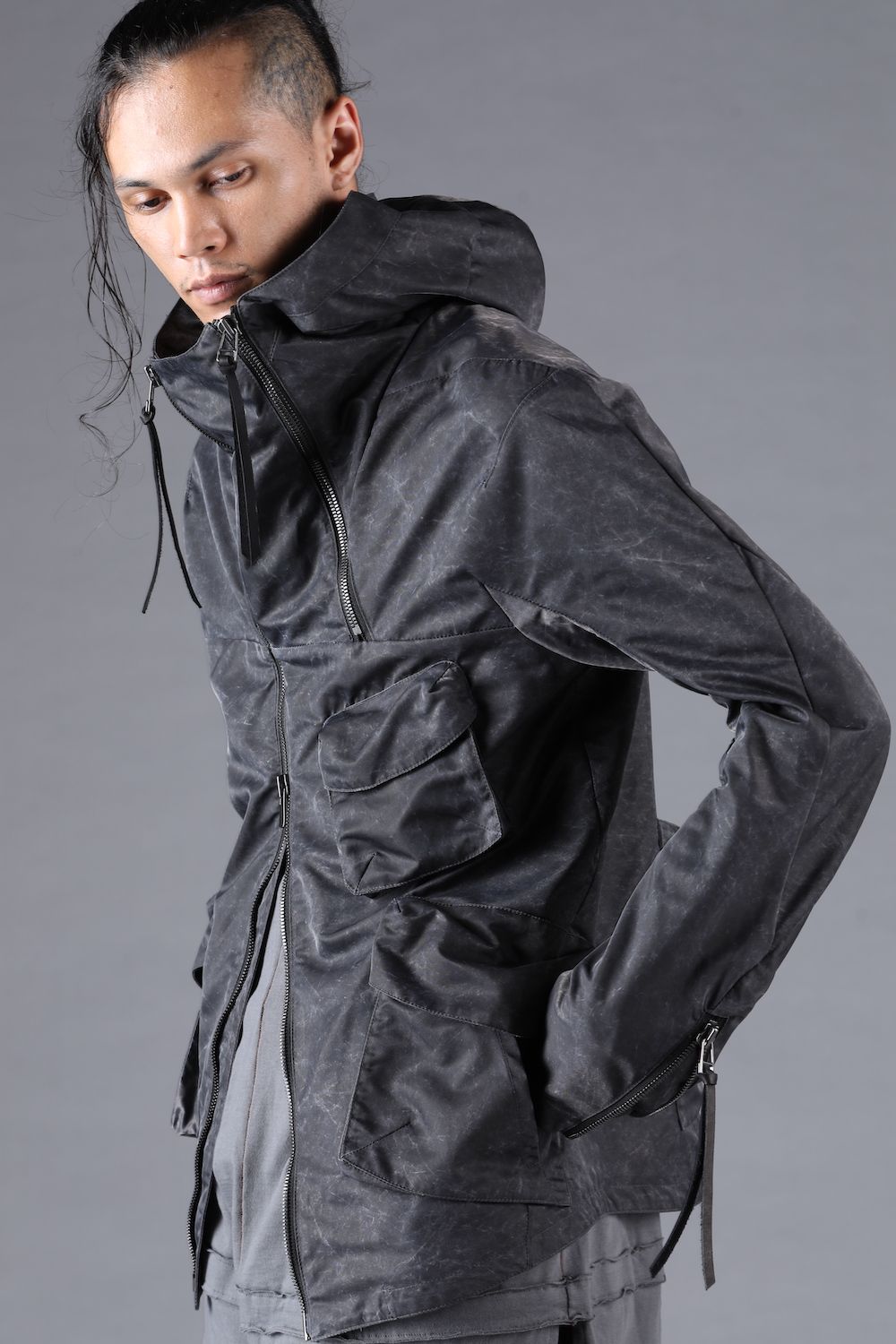 Pigment Coated Washer Nylon Hooded Jacket"Black" / 顔料コーティングワッシャーナイロンフーデットジャケット"ブラック"