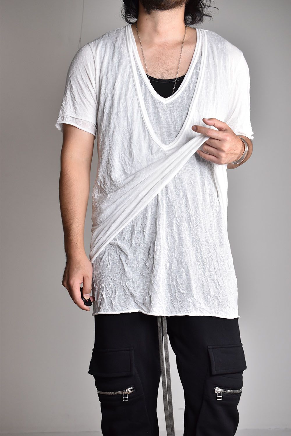 《2026SS先行予約》Gauze Washer Layerd V-Neck Tee"BK×WH/IV×GYBG×GY/BK×BK/WH×WH"/ガーゼワッシャーレイヤードVネックTee"