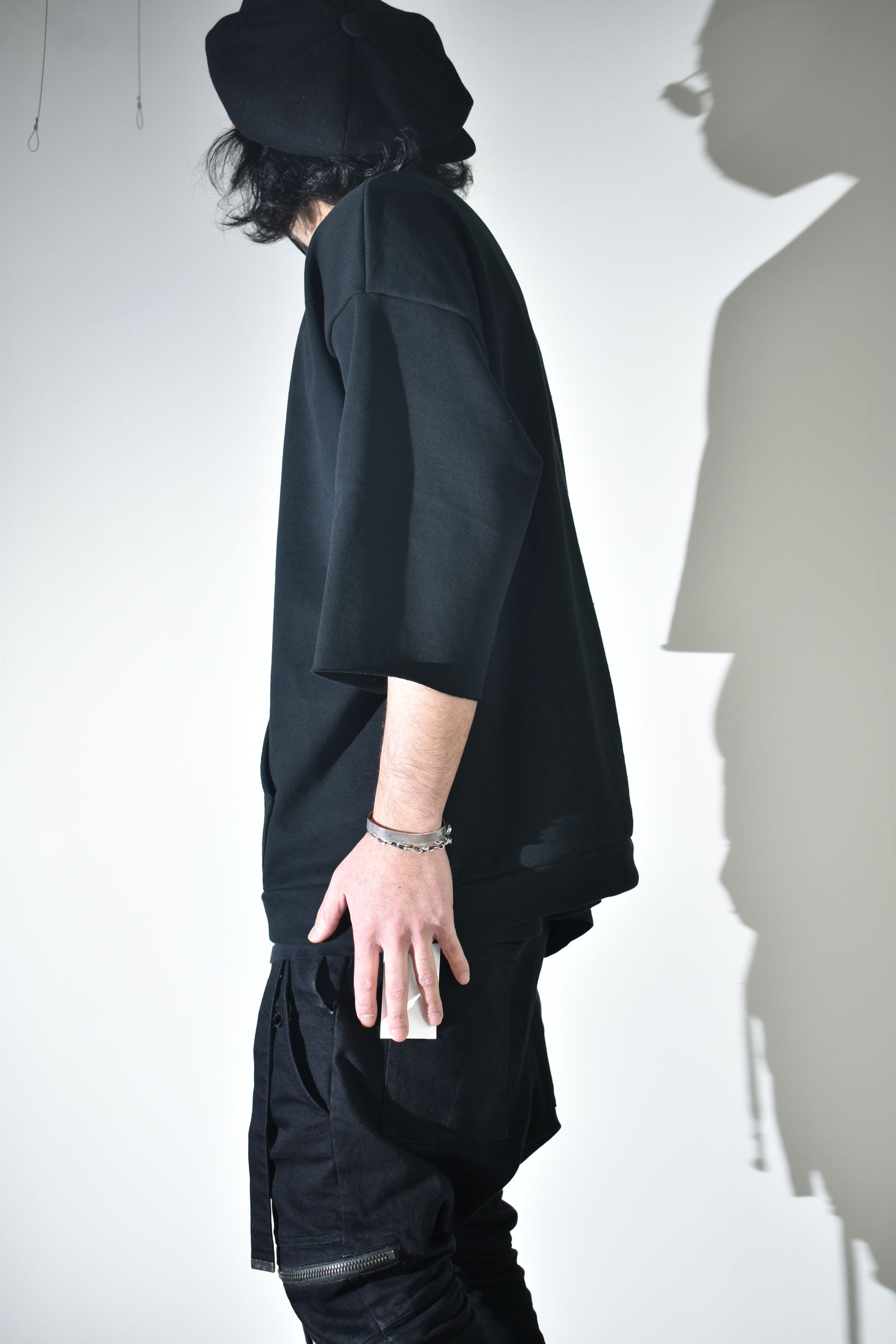Short Sleeve Sweatshirt with Pocket"Black" / ショートスリーブスウェットシャツ ウィズポケット"ブラック"