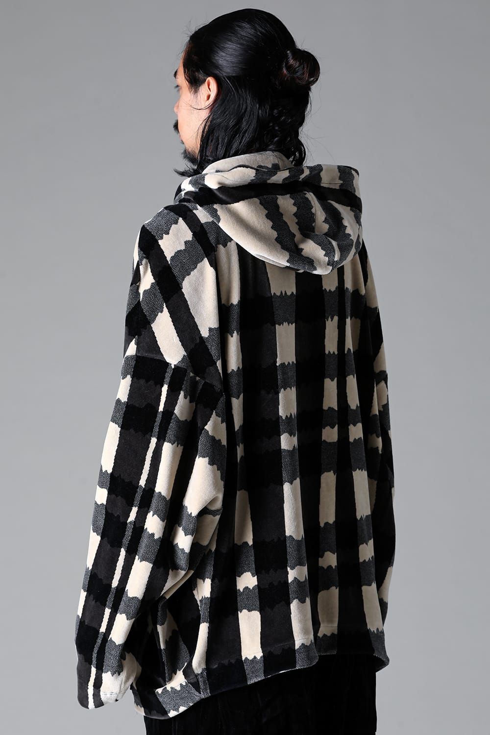 《2025AW先行予約》Checked Pattern Dolman Hooded Zip"Black×Grey×Ivory" / チェックパターンドルマンフーデッドジップ"ブラック×グレー×アイボリー"