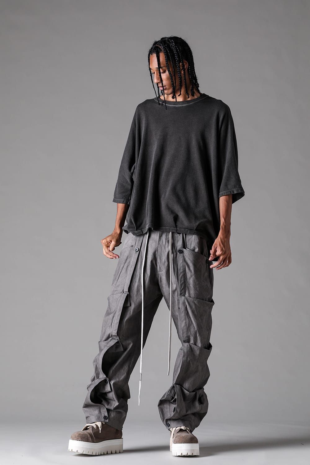 《2027SS先行予約》Sumi Dyed Lightweight French Terry Dolman Jumbo Tee"D.Grey" / 墨染ミニ裏毛ドルマンジャンボTee"ダークグレー"