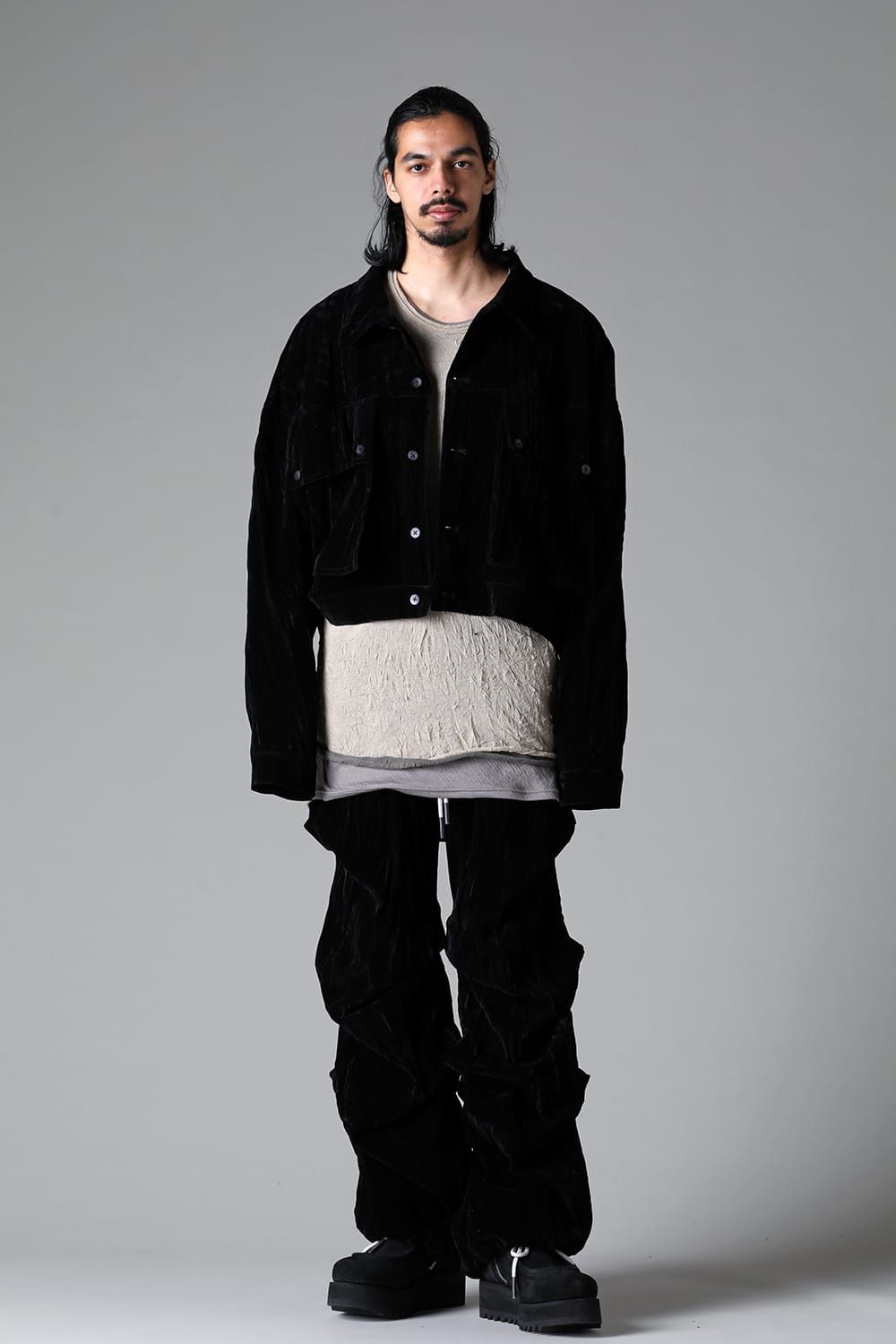 《2025AW先行予約》Washer Velour Tuck Wide Pants"Black" / ワッシャーベロアタックワイドパンツ"ブラック"