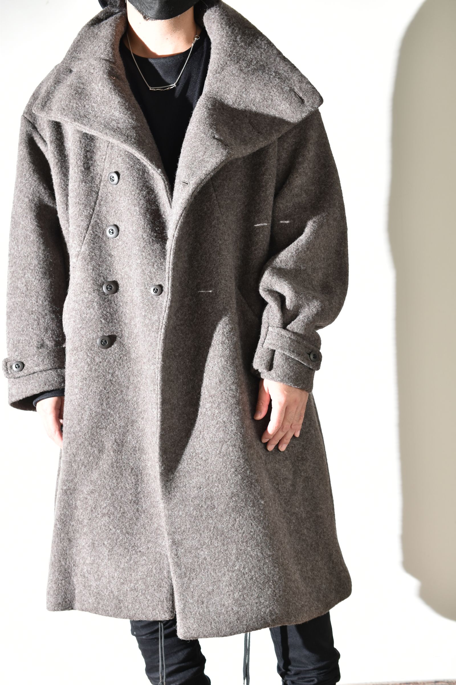 Wool Pile High Neck Coat "GreyBeige" / ウールパイルハイネックコート"グレーベージュ"