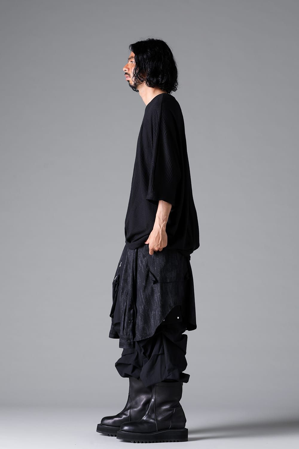 《2026SS先行予約》Deformed Stripe Pattern Dolman Tee "Black / Cream" /ディフォルメドストライプパターンドルマンTee"ブラック/クリーム"