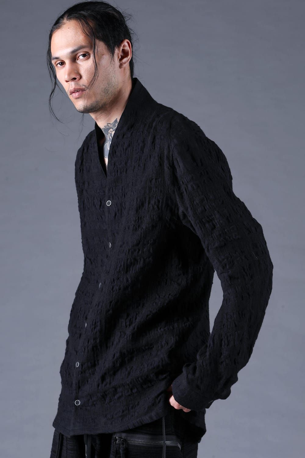 Shadow Check Shawl Collar Shirt"Black" / シャドウチェックショールカラーシャツ"ブラック"
