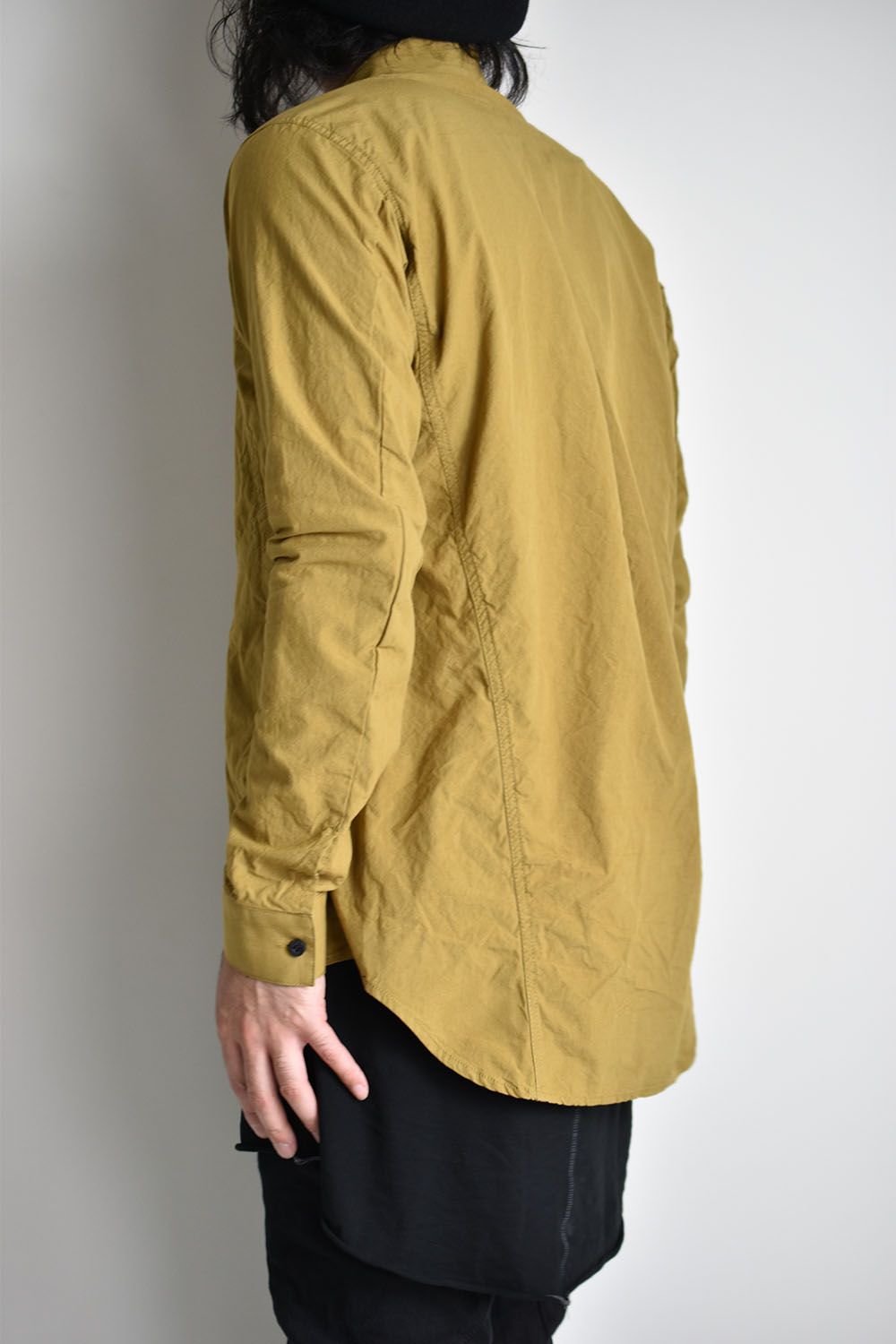 80/2 Cotton broad Band collar shirt"Leaf Yellow"/ コットンバンドカラーシャツ"リーフイエロー"