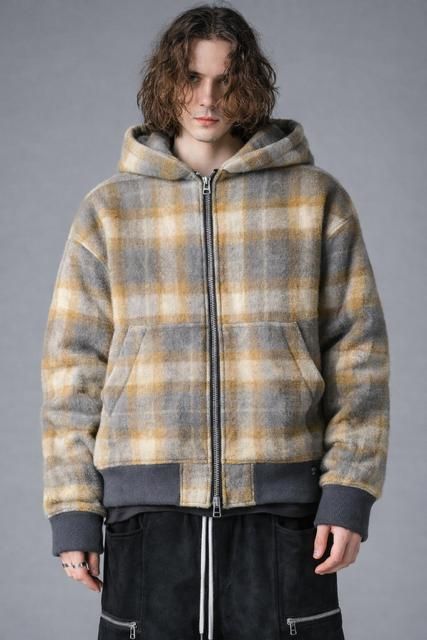 《2026AW先行予約》Plaid Padded Hoodie"Soft Greige / Black Camel /Warm Brown" / プレイドパデッドフーディ"ソフトグレージュ / ブラックキャメル /ウォームブラウン"