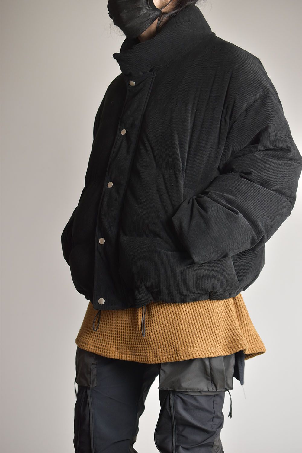 Corduroy High Neck Down jacket"Black/Brown"/コーデュロイハイネックダウンジャケット"ブラック/ブラウン"