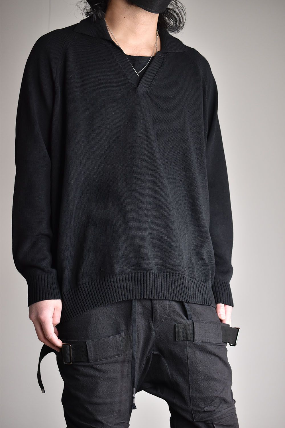 Henry Neck Summer Knit"Black"/ヘンリーネックサマーニット"ブラック"