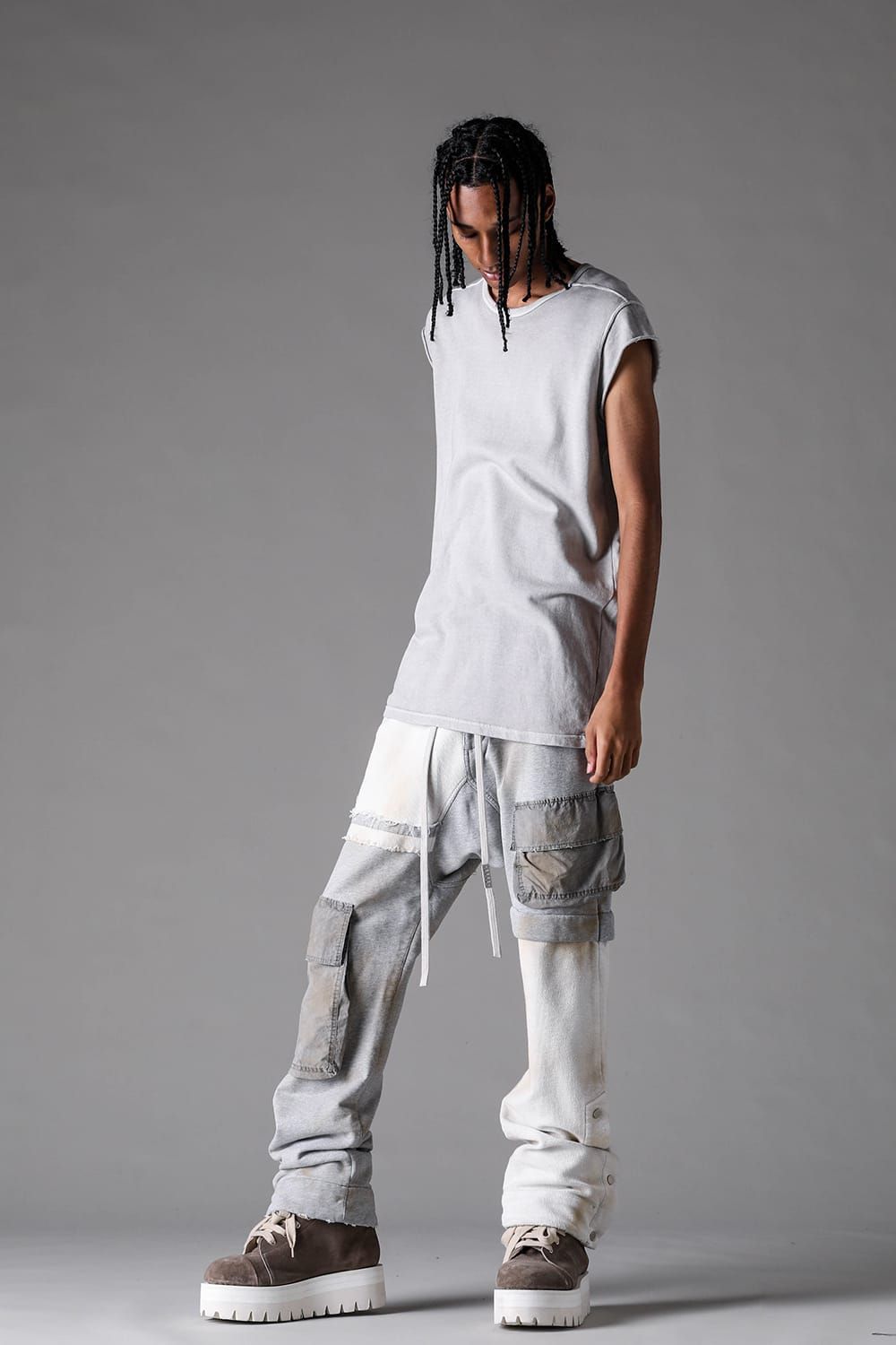 《2027SS先行予約》Vintage Cargo Flare Long Pants "Black × Brown / Grey × L.Grey / Ivory" / ヴィンテージカーゴフレアロングパンツ"ブラック×ブラウン / グレー×ライトグレー / アイボリー"