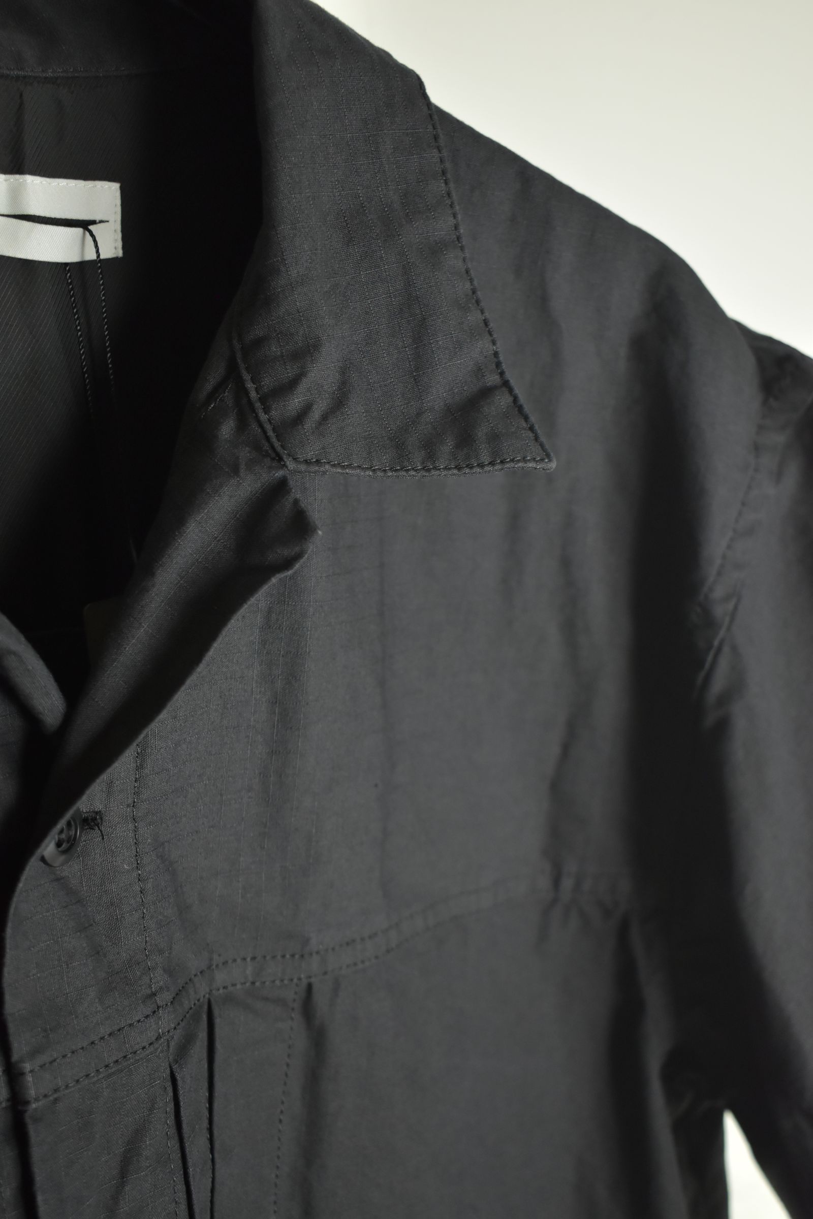 Rip Stop Open Collar Shirt"Black" / リップストップオープンカラーシャツ"Black"