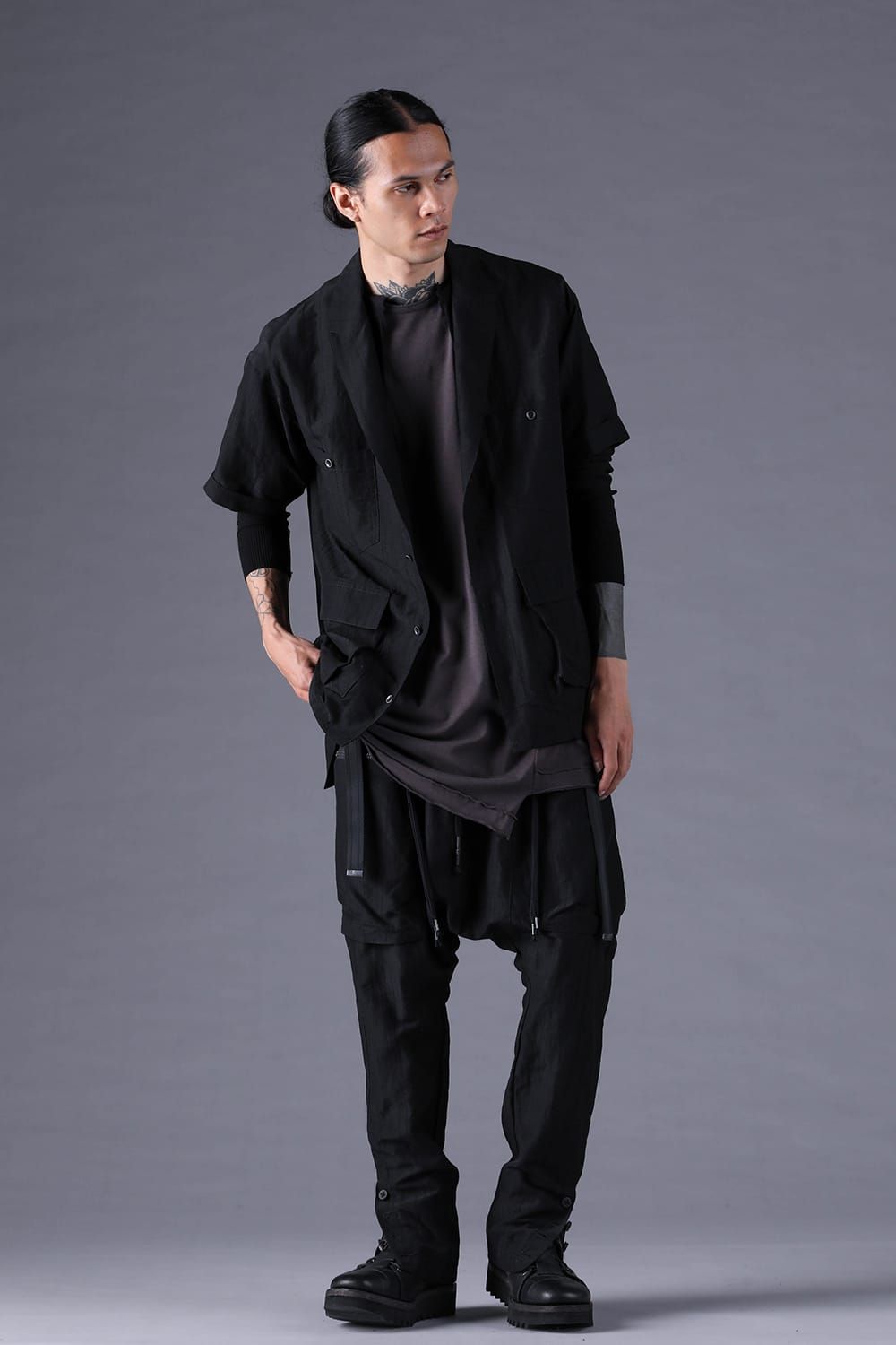 《2027SS先行予約分》Scar Stripe Jacquard Tailored S/S Shirt"Black" / スカーストライプジャガードテーラードショートスリーブシャツ"ブラック"
