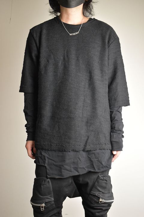 Low Gauge Knit and Cotton Jersey Layered T-Shirt "Black" / ローゲージニット×コットンジャージレイヤードTシャツ"ブラック"