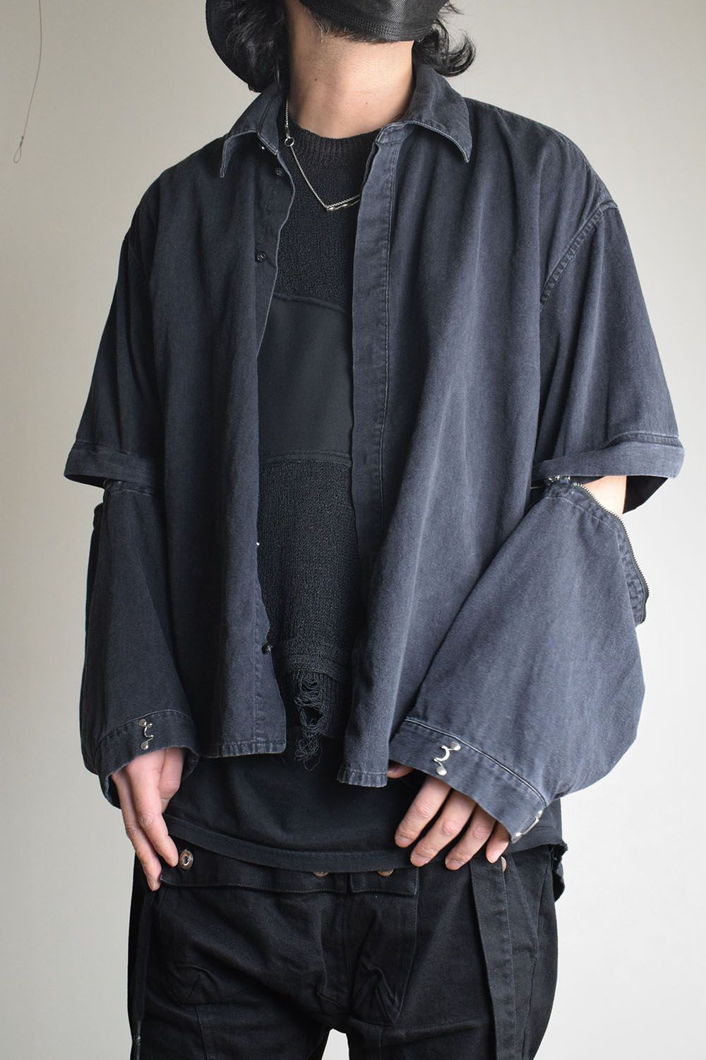 Detachable Sleeve Hook Cuff Shirt"Black Washed" / デタッチャブルスリーブホックカフスシャツ"ブラックウォッシュド"
