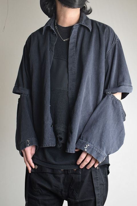 Detachable Sleeve Hook Cuff Shirt"Black Washed" / デタッチャブルスリーブホックカフスシャツ"ブラックウォッシュド"