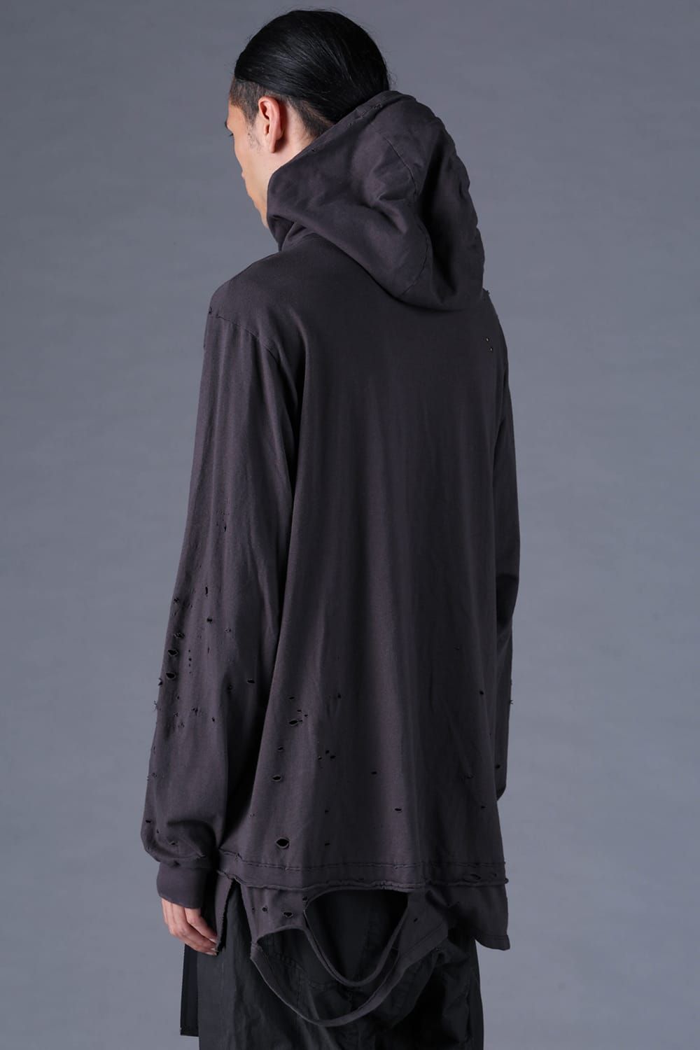 《2027SS先行予約分》Soft Cotton Jersey Shotgun-Damage Hoodie"Charcoal" / ソフトコットンジャージショットガンダメージフーディー"チャコール"