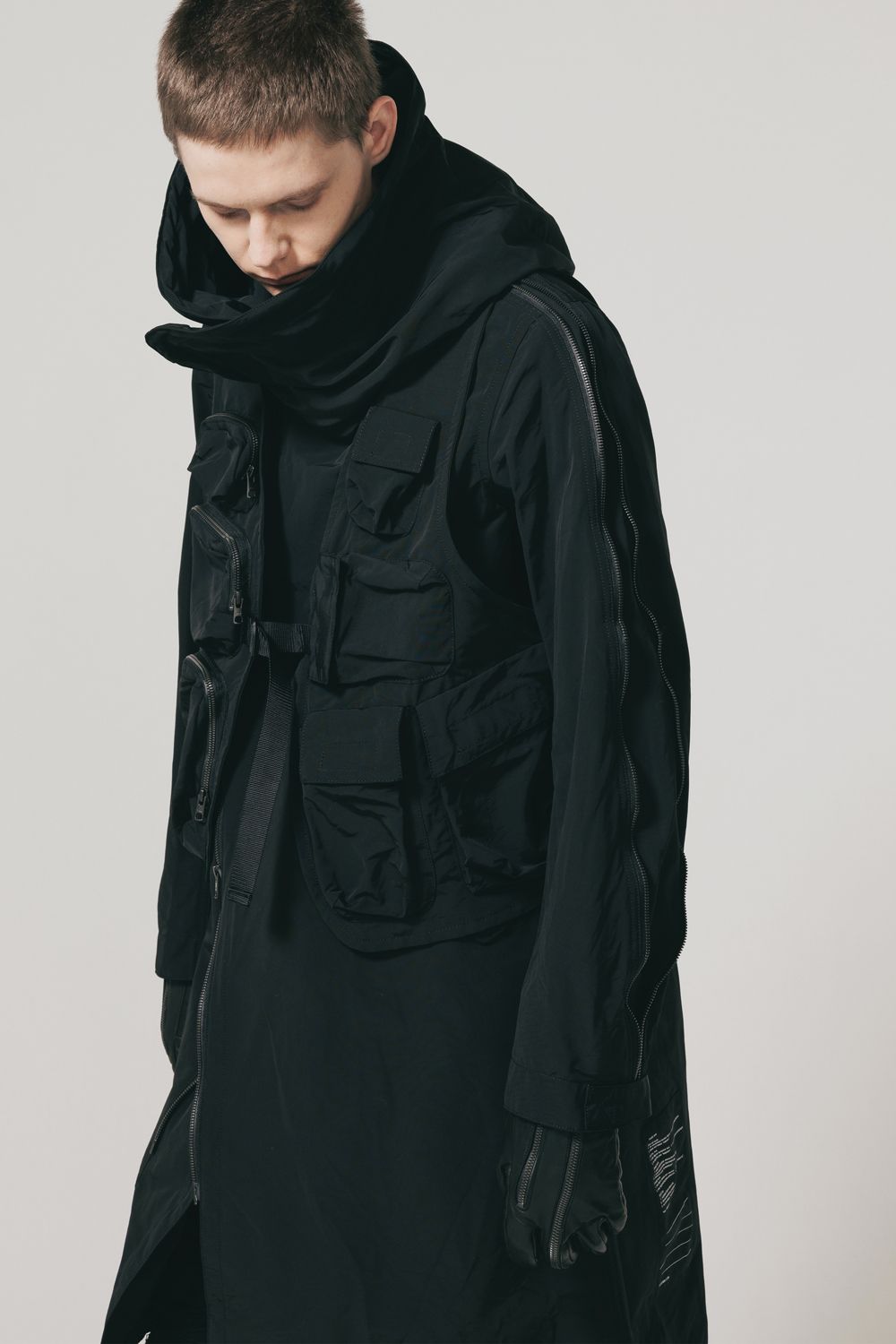 MULTI ZIP MILITARY HOODIE COAT"Black"/マルチジップミリタリーフーディコート"ブラック"