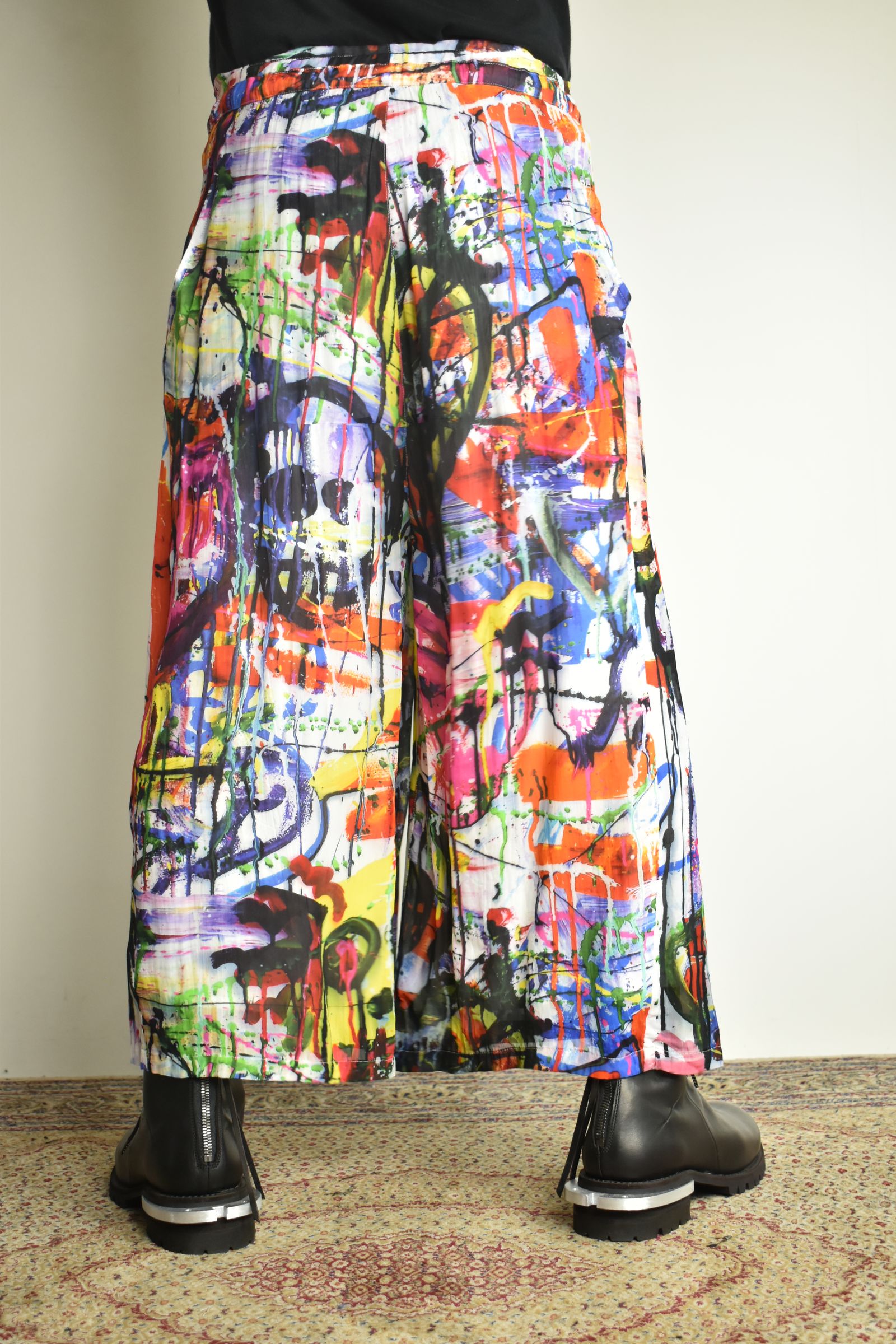 Rayon Chiffon Inkjet Print Wide Cropped Easy Pants"Color Print" / レーヨンシフォンインクジェットプリントワイドクロップドイージーパンツ"カラープリント"