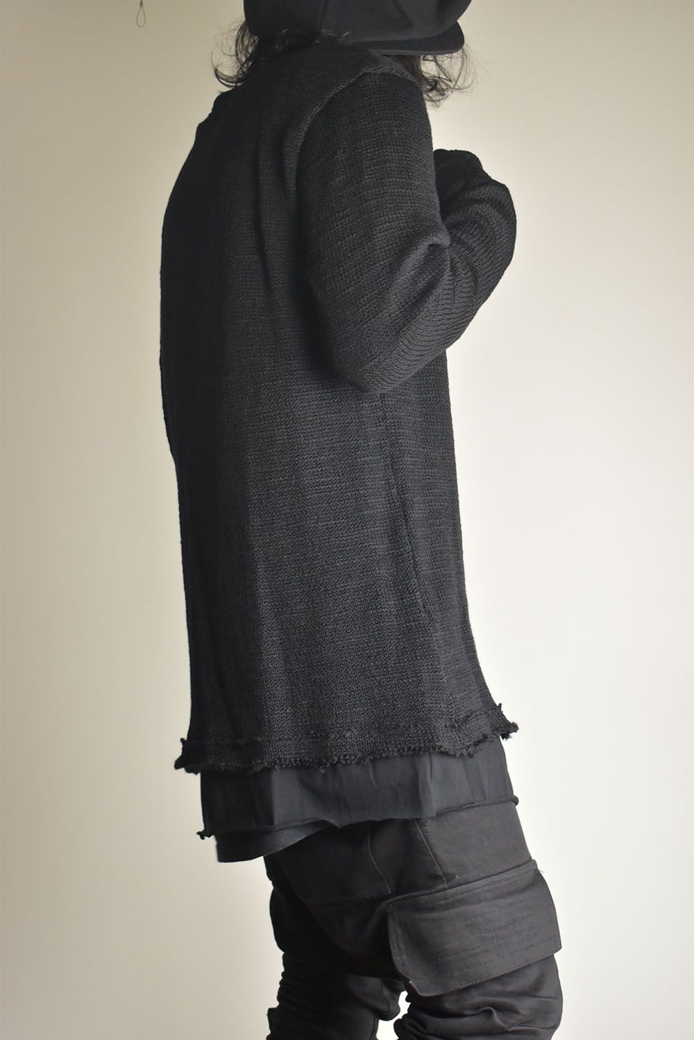 Low-Gauge knit × Cotton Jersey Layered Tee "Black" / ローゲージニット×コットンジャージレイヤードTシャツ"ブラック"