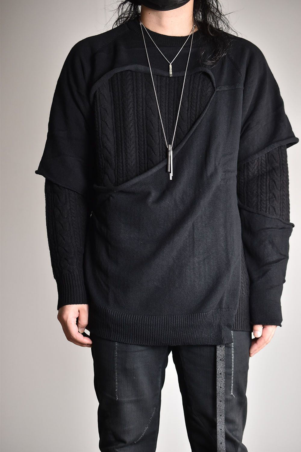 Layered Cut Out Knit Pull Over"Black"/レイヤードカットアウトニットプルオーバー"ブラック"