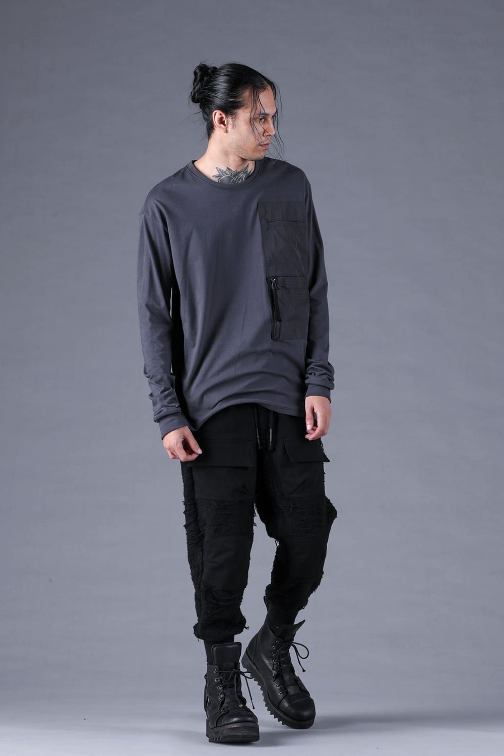 Damage Pile Combination Wide Jogger Pants"Black" / ダメージパイルコンビネーションワイドジョガーパンツ"ブラック"