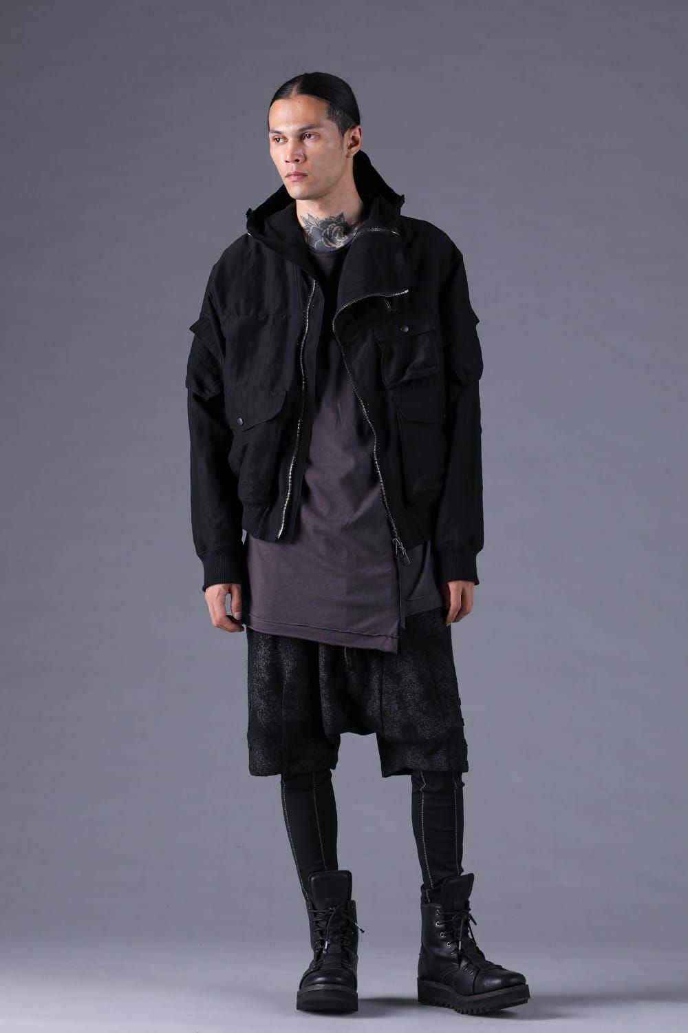 《2027SS先行予約分》Crack-Coated Jersey Sarrouel Shorts"Black" / クラックコーティングジャージーサルエルショートパンツ"ブラック"