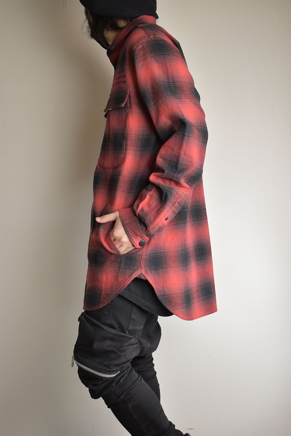 Ombre Check Long Shirts Jacket"Red Check" / オンブレチェックロングシャツジャケット"レッドチェック"