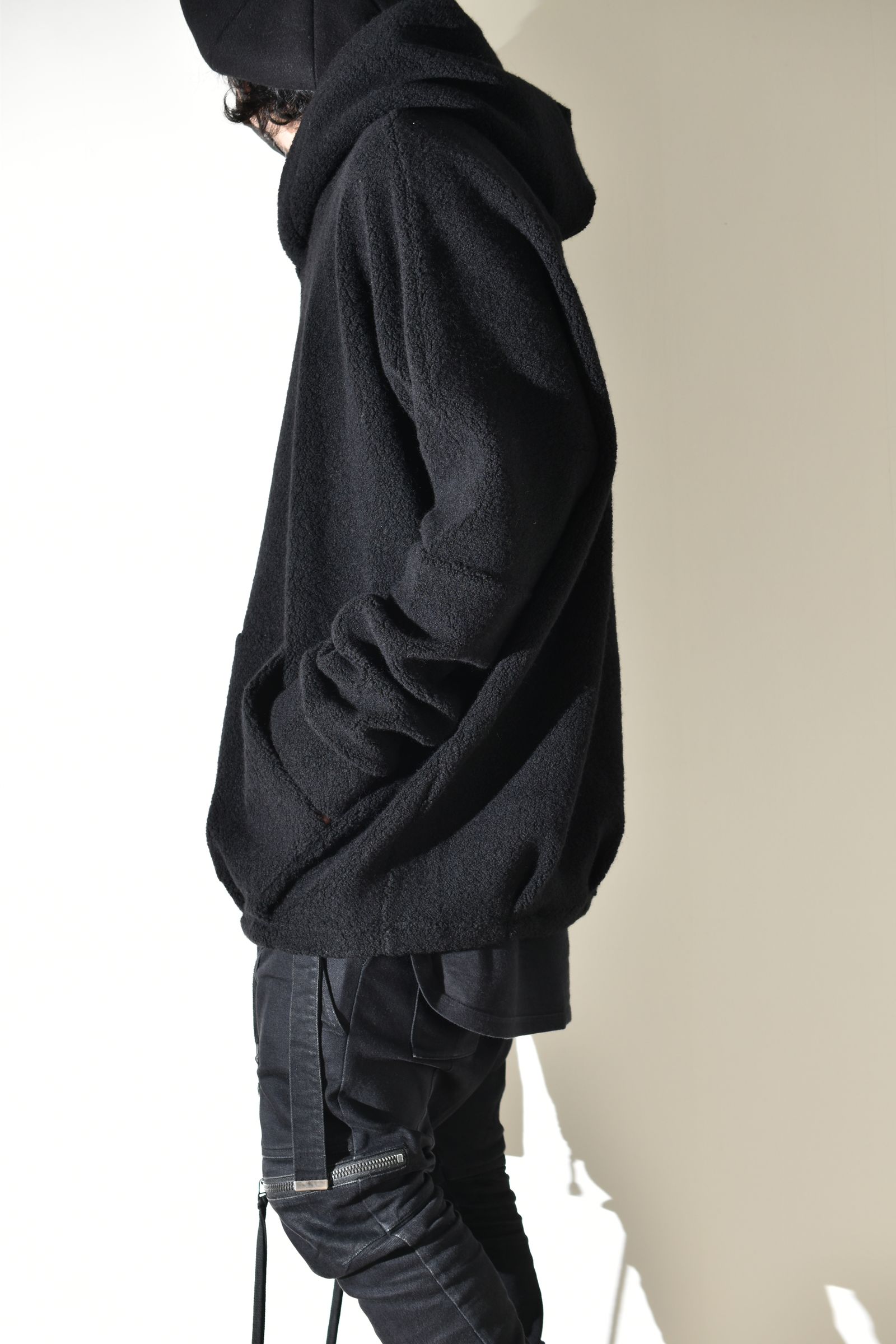 Sheep Pile Knit Dolman Hoodie Pullover"Black" / シープパイルニットドルマンフーディプルオーバー"ブラック"