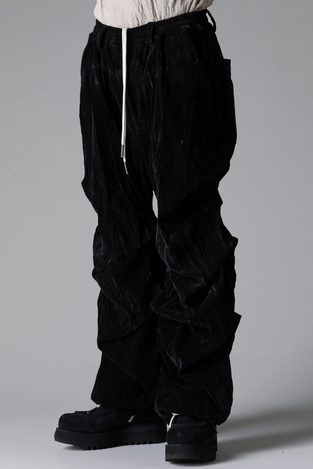 《2025AW先行予約》Washer Velour Tuck Wide Pants"Black" / ワッシャーベロアタックワイドパンツ"ブラック"