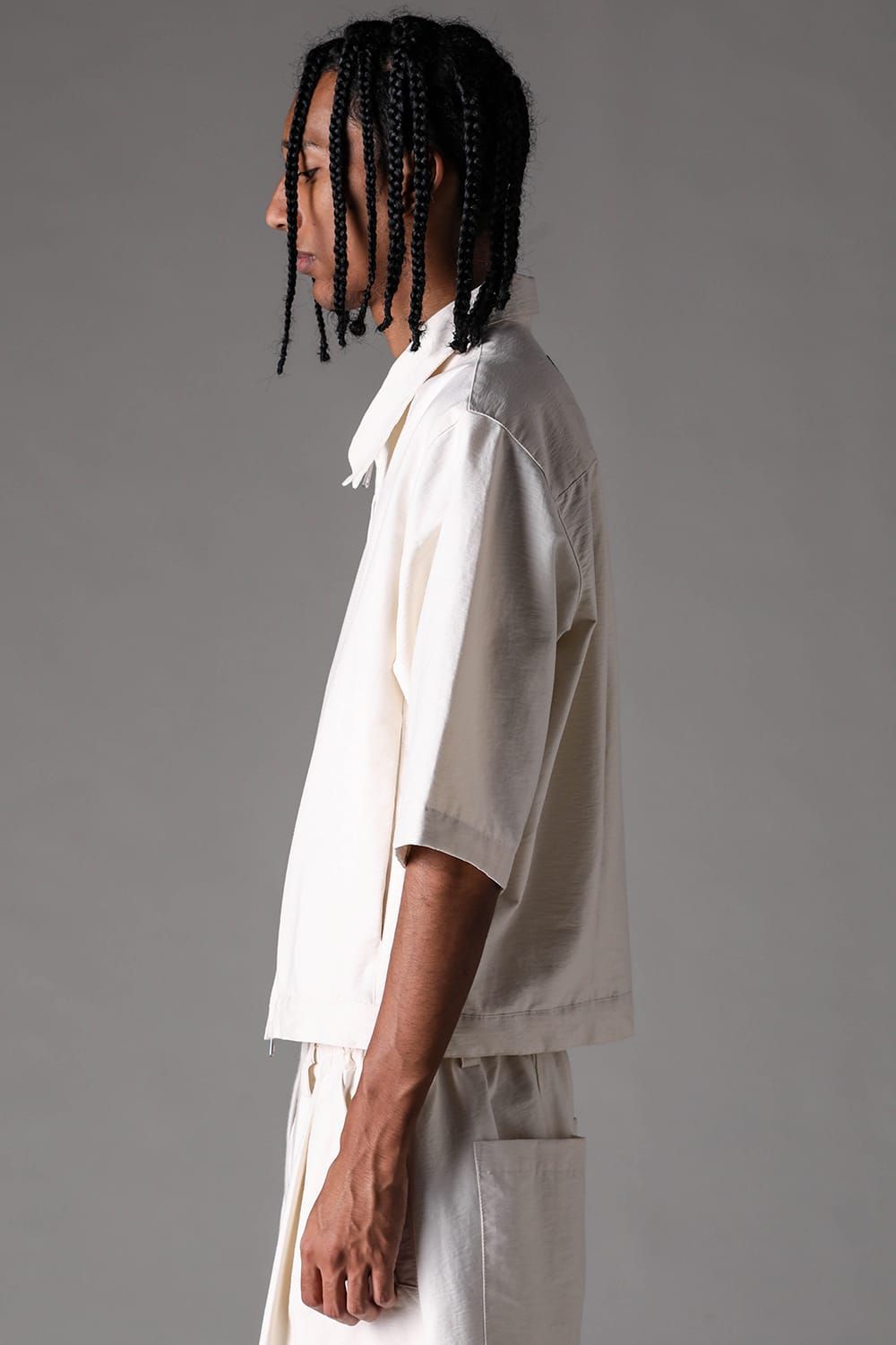 《2027SS先行予約》Cotton Nylon Zip Half Sleeve Shirts"Black / Ivory / D.khaki" / コットンナイロンジップハーフスリーブシャツブラック / アイボリー /ダークカーキ"