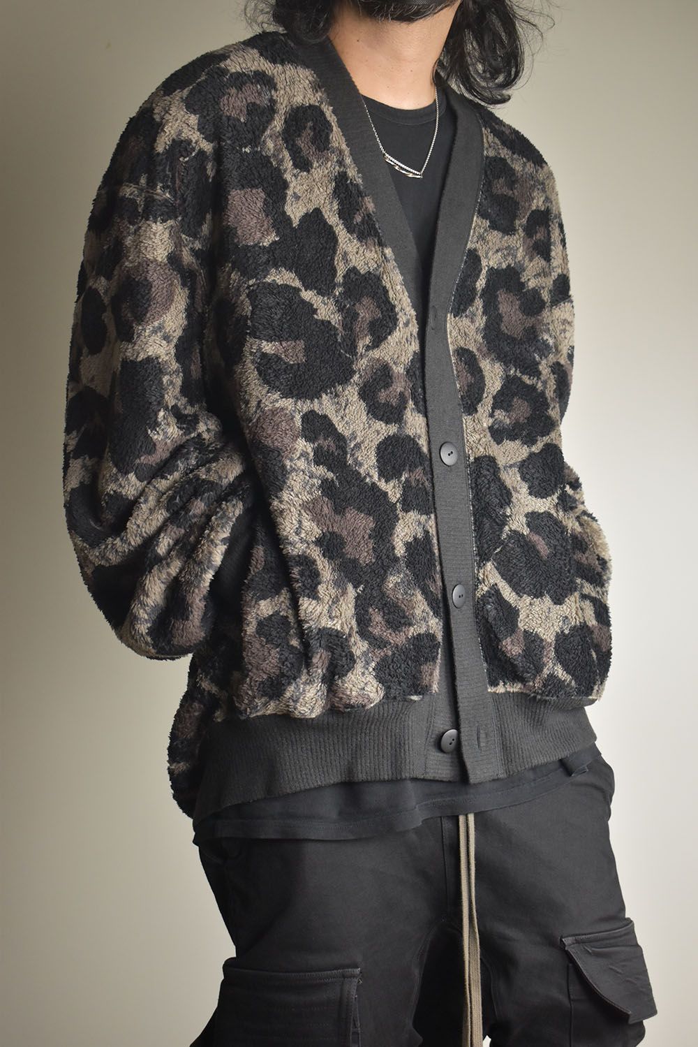 Large Leopard Fleece Cardigan "Dark Leopard" / ラージレオパードフリースカーディガン"ダークレオパード"