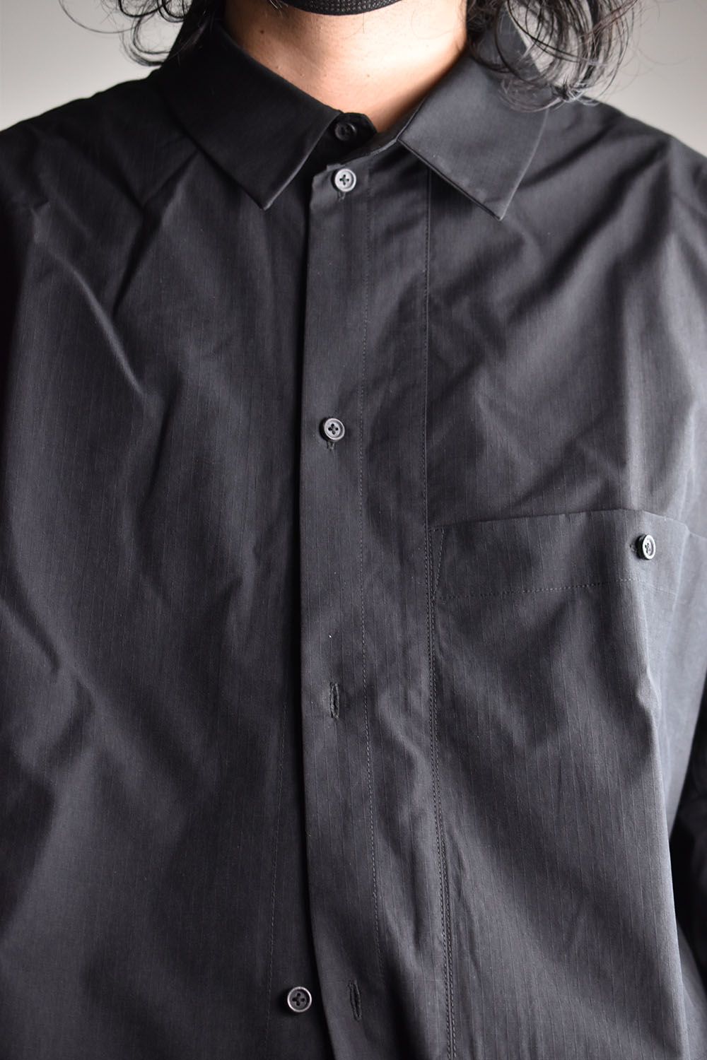 Asymmetry Semi Long Shirts"Black"/アシンメトリーセミロングシャツ"ブラック"
