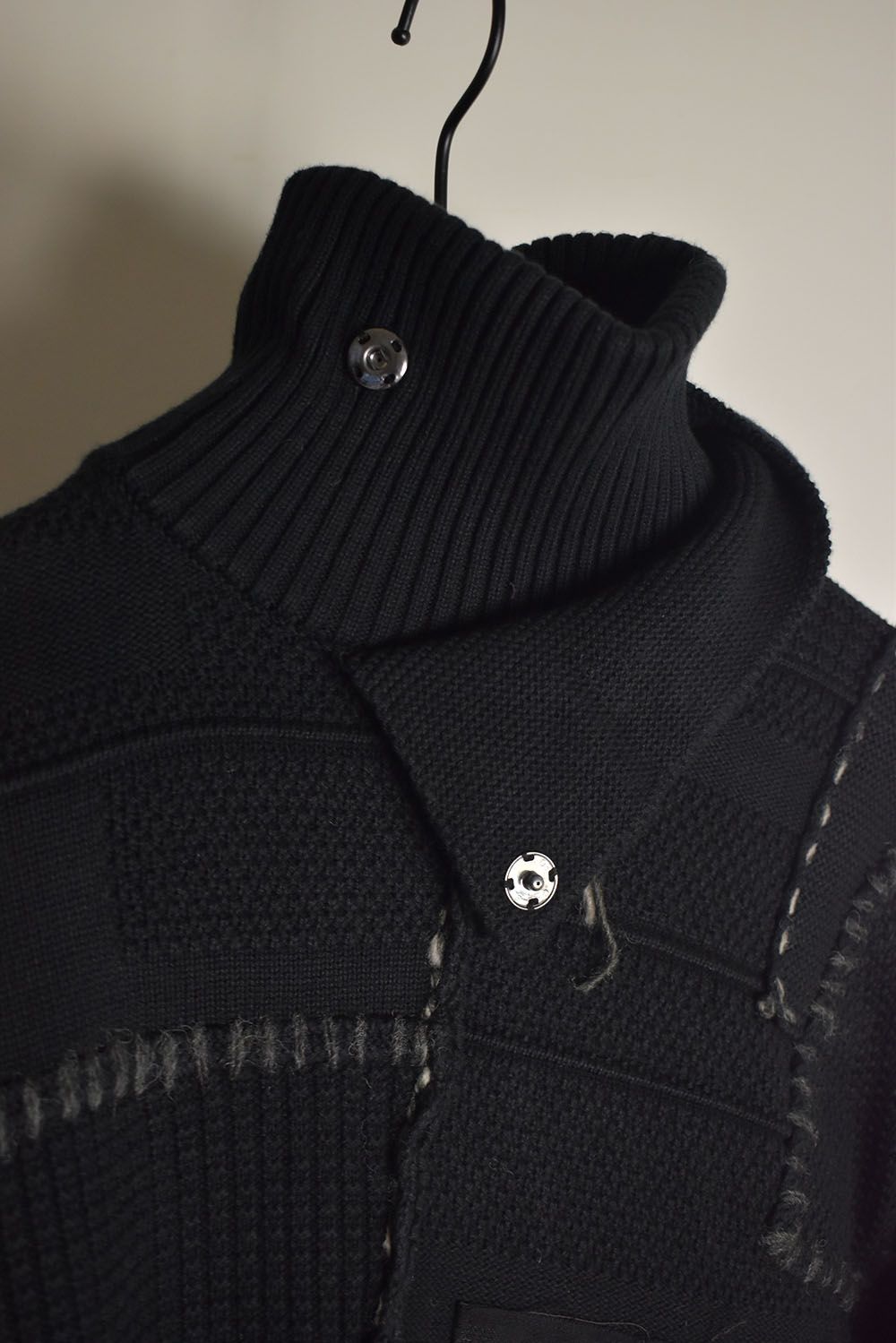 Cotton Cashmere Crust Patch Knit Pullover "Black" / コットンカシミヤクラストパッチニットプルオーバー"ブラック"