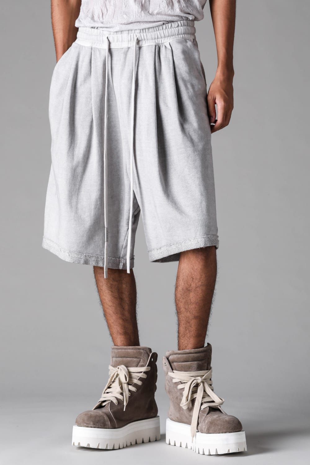 《2027SS先行予約》Sumi Dyed Lightweight French Terry Wide Shorts"L.Grey  / D.Grey" / 墨染ミニ裏毛ワイドショーツ"ライトグレー / ダークグレー"