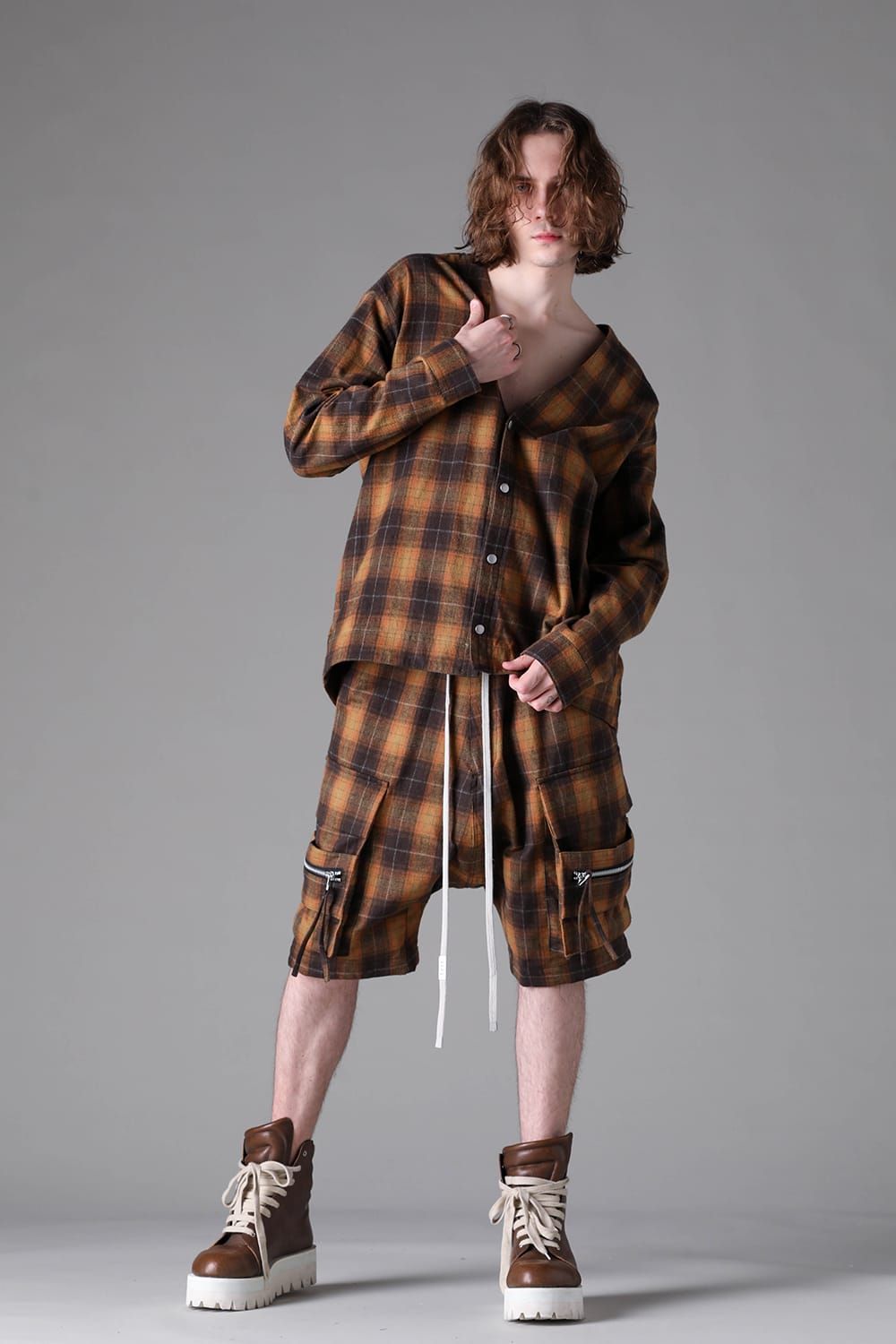 《2026AW先行予約》Plaid Cardigan Shirts""Soft Greige / Black Camel / Warm Brown" " / プレイドカーディガンシャツ"ソフトグレージュ/ブラックキャメル/ウォームブラウン"