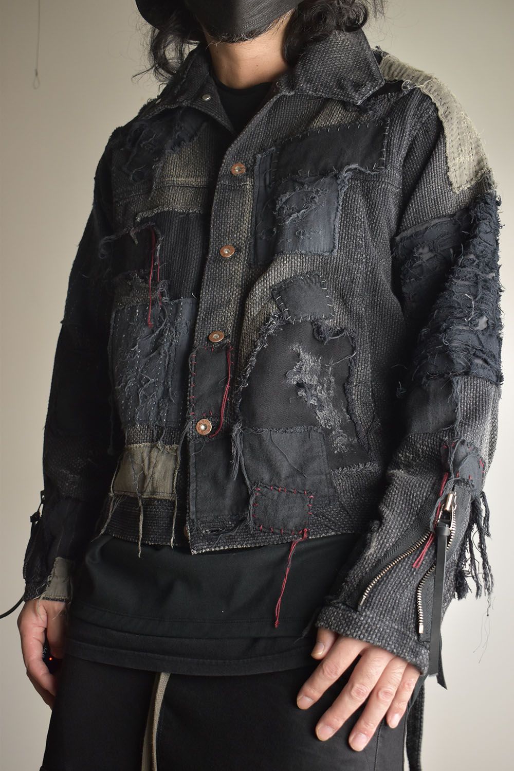 Crust Damage Repair Sashiko Jacquard Jacket "Black" / クラストダメージリペア刺子ジャガードジャケット"ブラック"