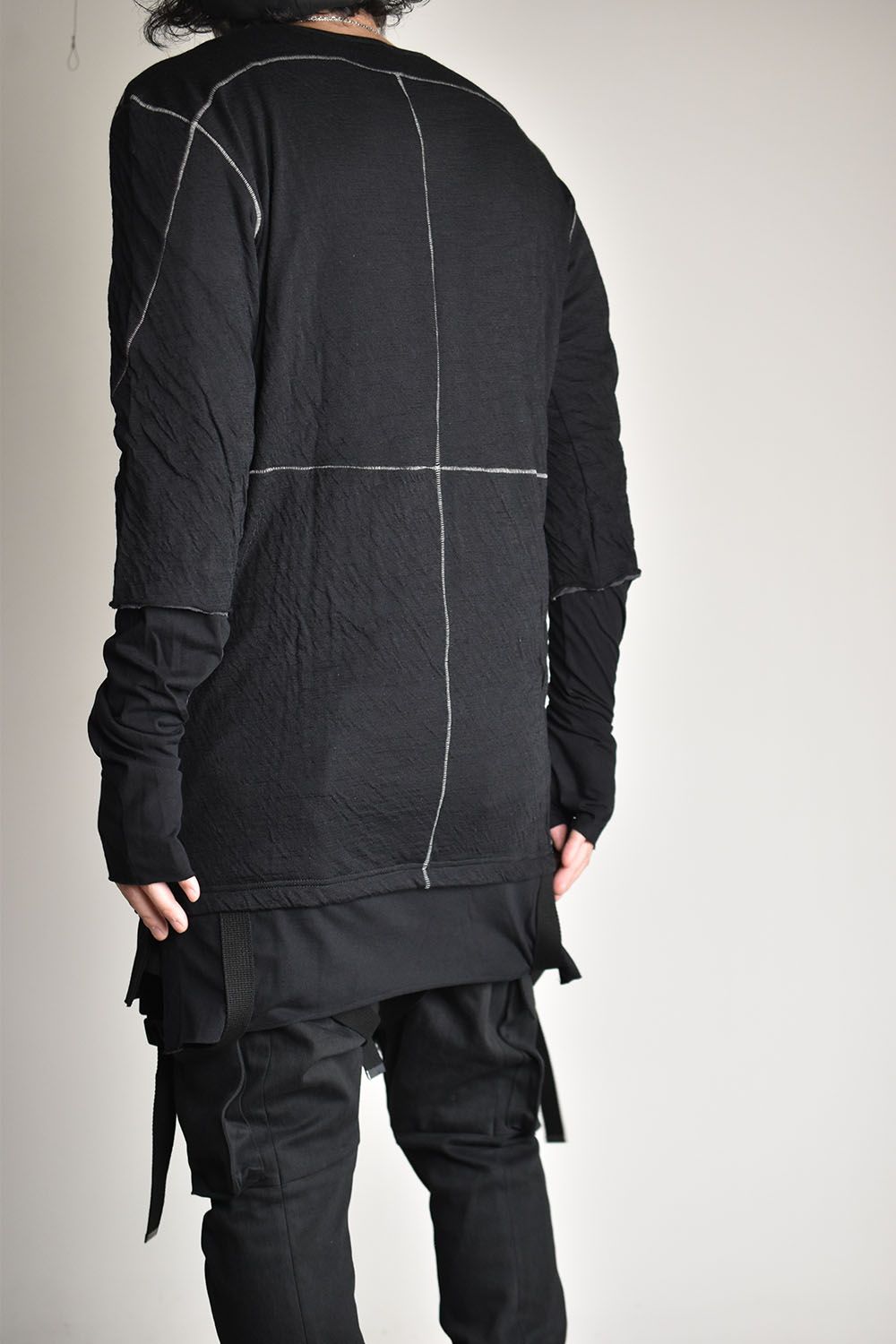 Wool×Cotton Double Face Layered Globe Sleeve Tee"Black/"ウール×コットンダブルフェイスレイヤードグローブスリーブTシャツ"ブラック"
