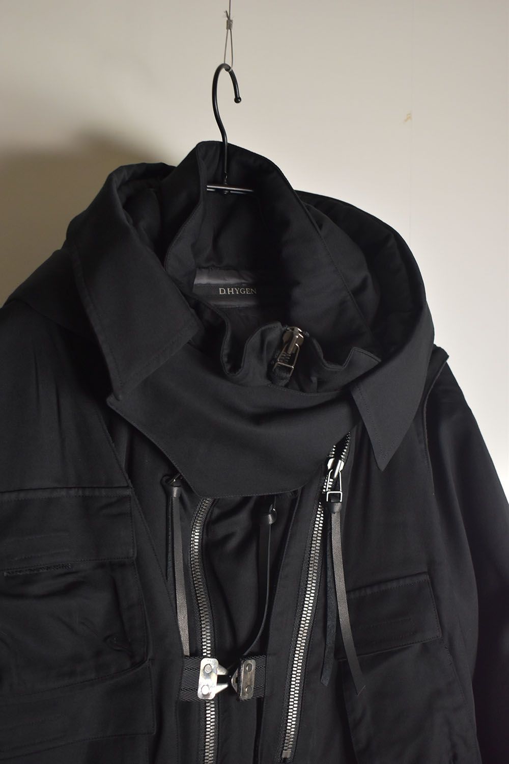 Rayon Twill Vest Hooded Down Jacket "Black" / レーヨンツイルベスト/フードアタッチドダウンジャケット"ブラック"
