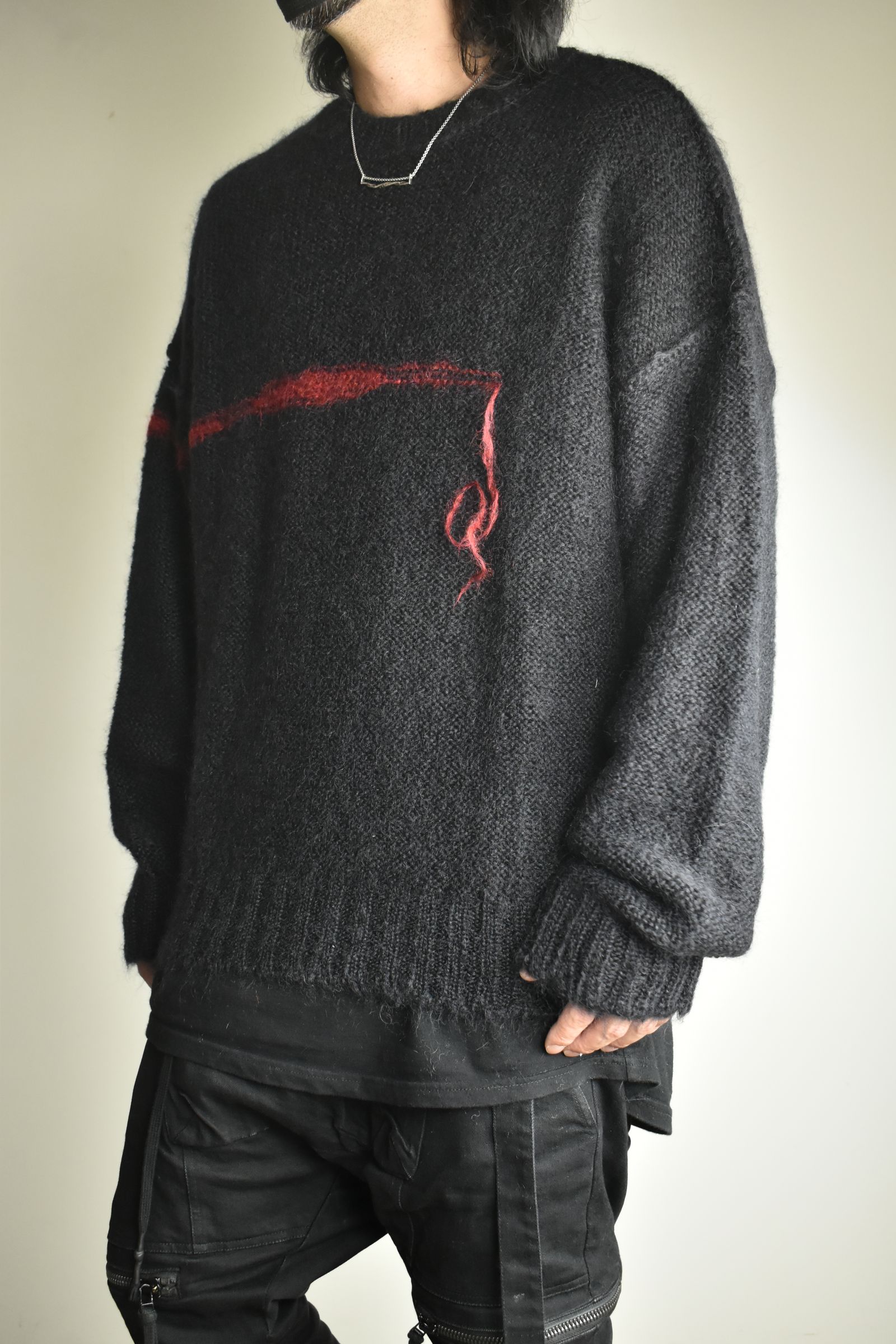 Mohair Knit Pullover "Black-Red" / モヘアニットプルオーバー"ブラックレッド"